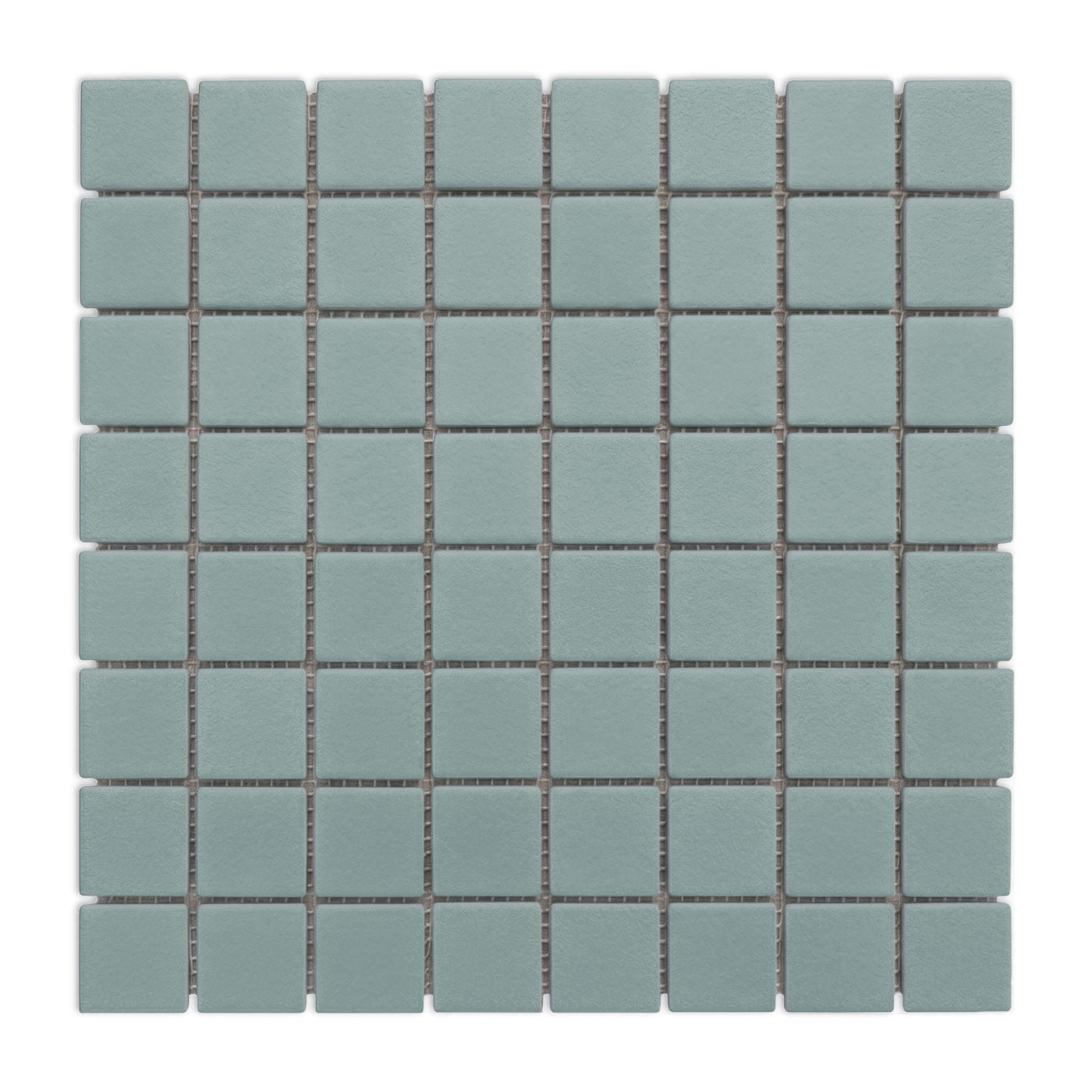 Muted green square clay tiles by Clay Imports in a meshed grid pattern with light grout lines.