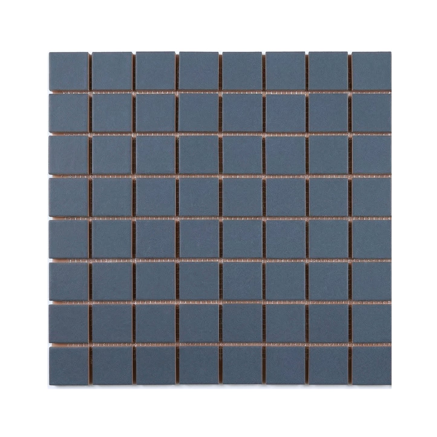 Midnight square meshed clay tiles by Clay Imports, showcasing dark blue-gray tiles on a light brown mesh backing.