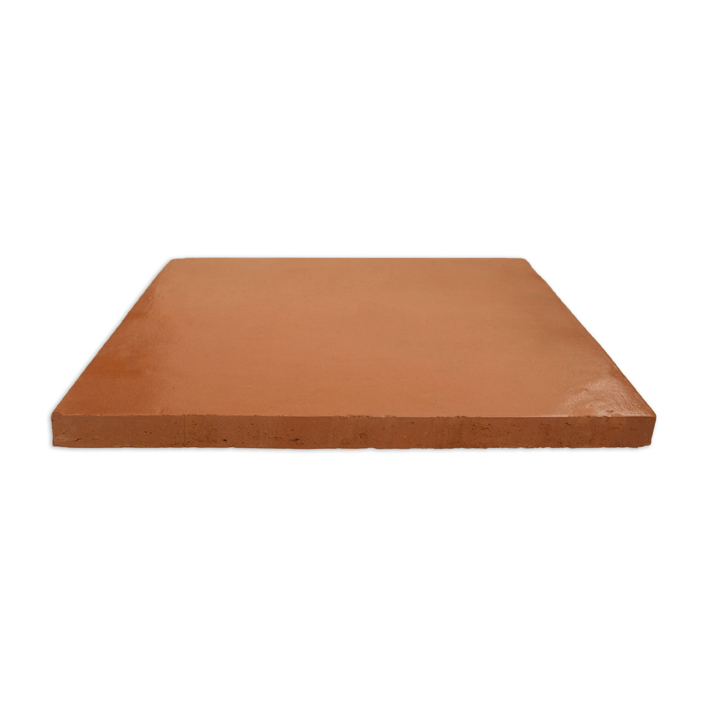 Red 8x8 pressed terracotta tile by Clay Imports with a smooth surface and slightly rustic edges, viewed at an angle.