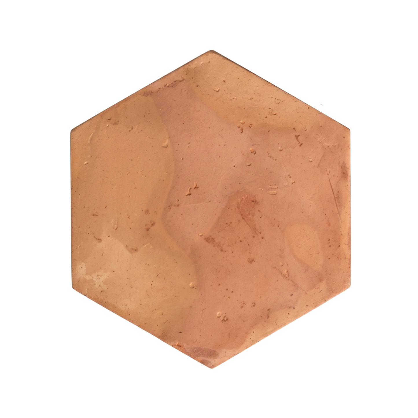 Terracotta straight hexagon sample tile by Clay Imports, with a rustic, uneven texture and subtle color variations.