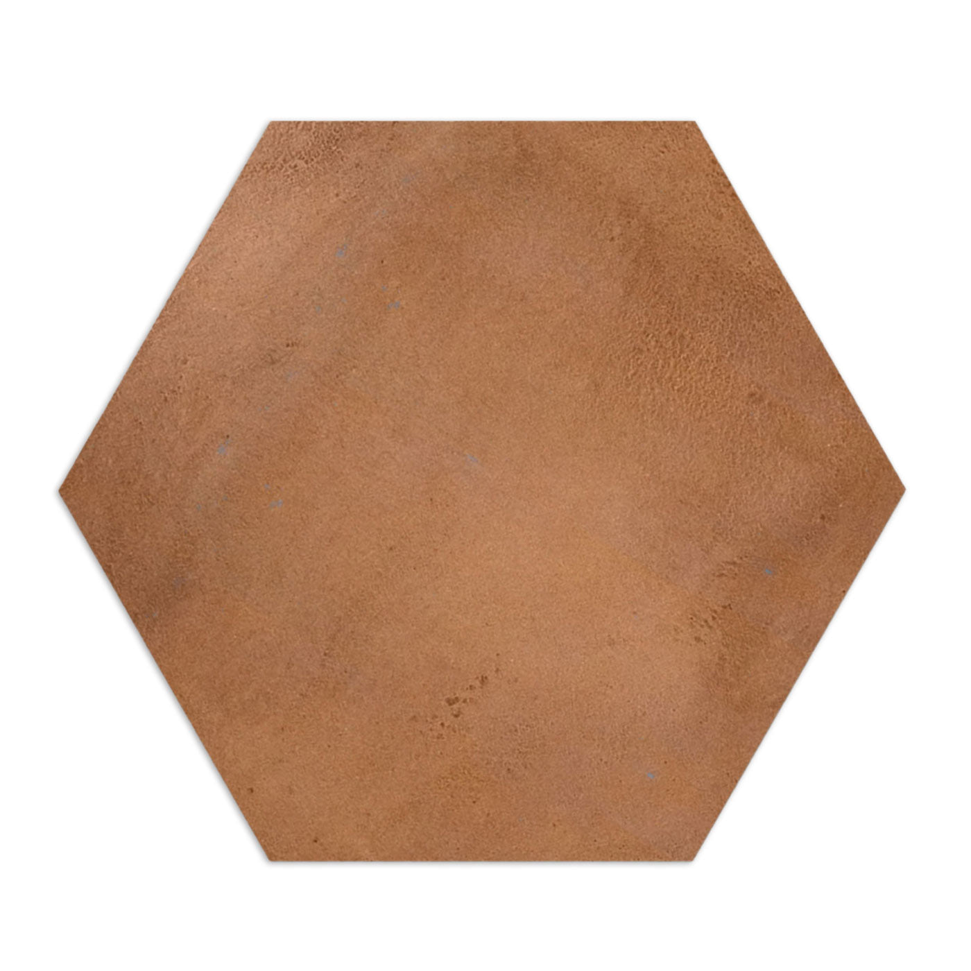 Cotto Umber Hexagon tile sample by Clay Imports, featuring a textured earthy brown surface.