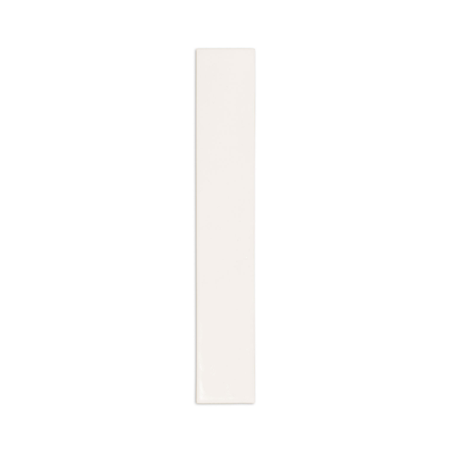 Off-white glossy Fossil Gloss 2x12 ceramic tile sample by Clay Imports, oriented vertically.