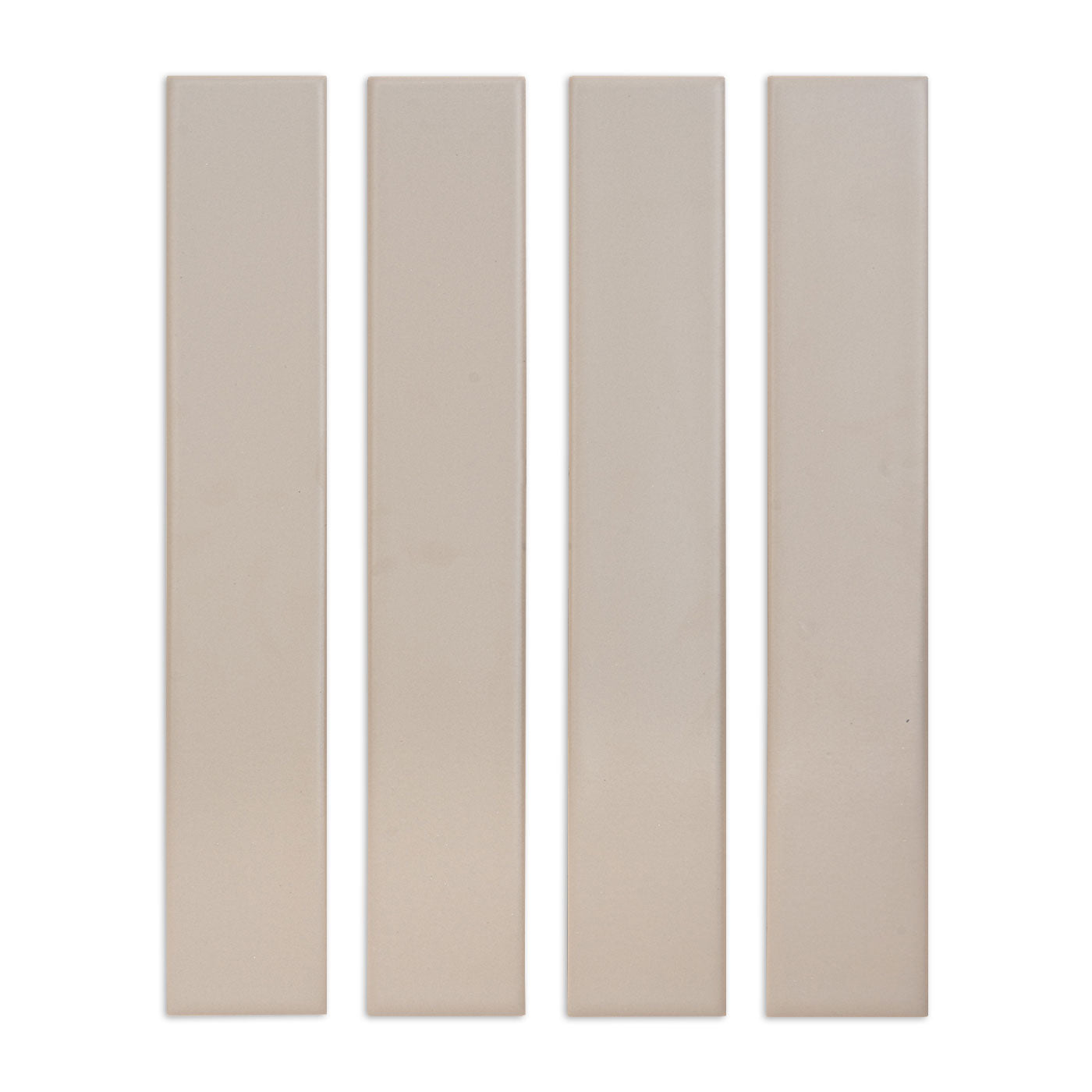 Four light taupe Palo Santo Matte tile samples by Clay Imports, arranged vertically.