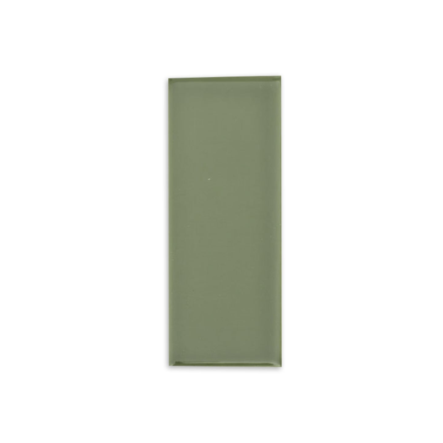 Muted olive green Espina Gloss 2x5 sample tile by Clay Imports, isolated on a white background.