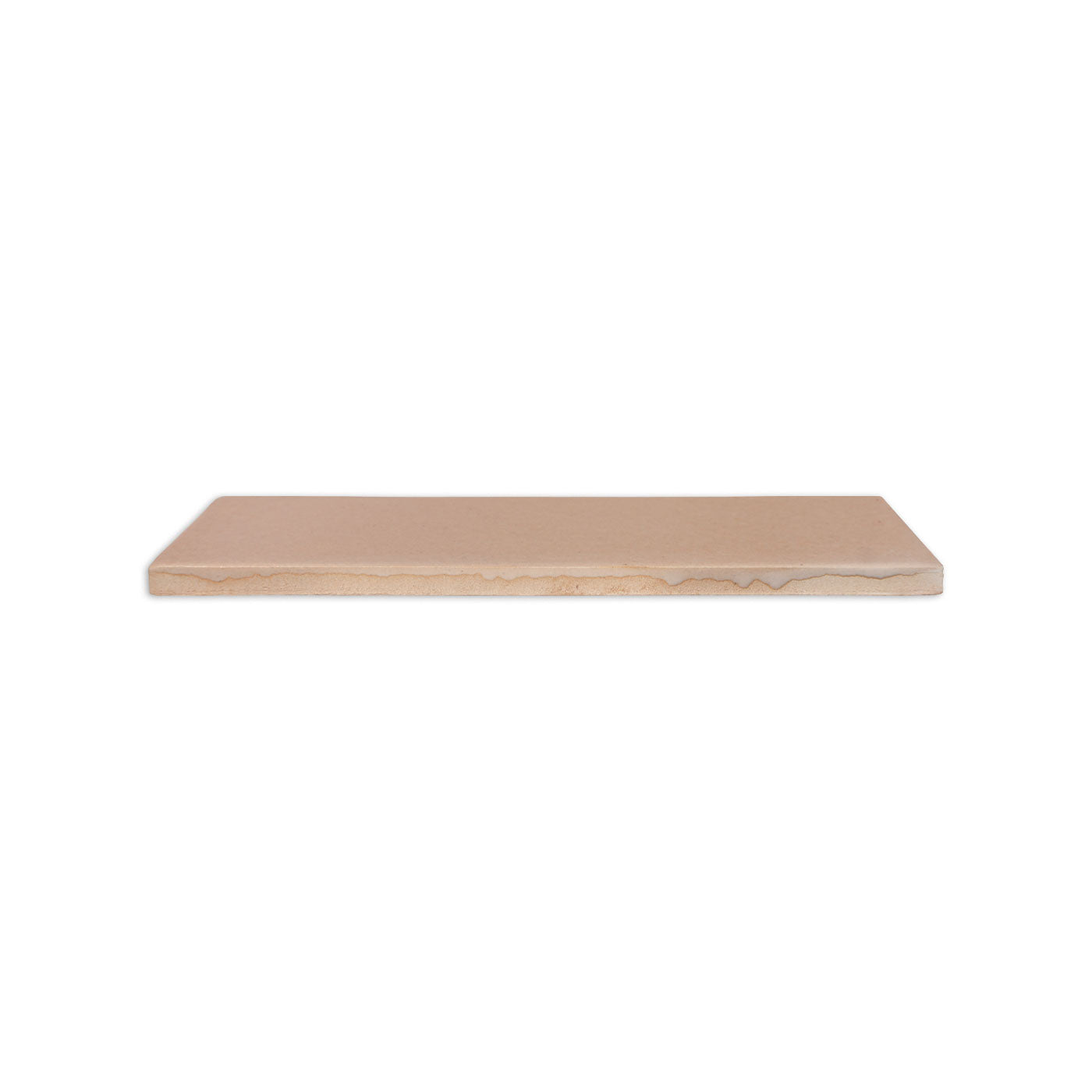 Opaque light brown clay tile by Clay Imports, showing its smooth top and textured bottom edge from a side view.
