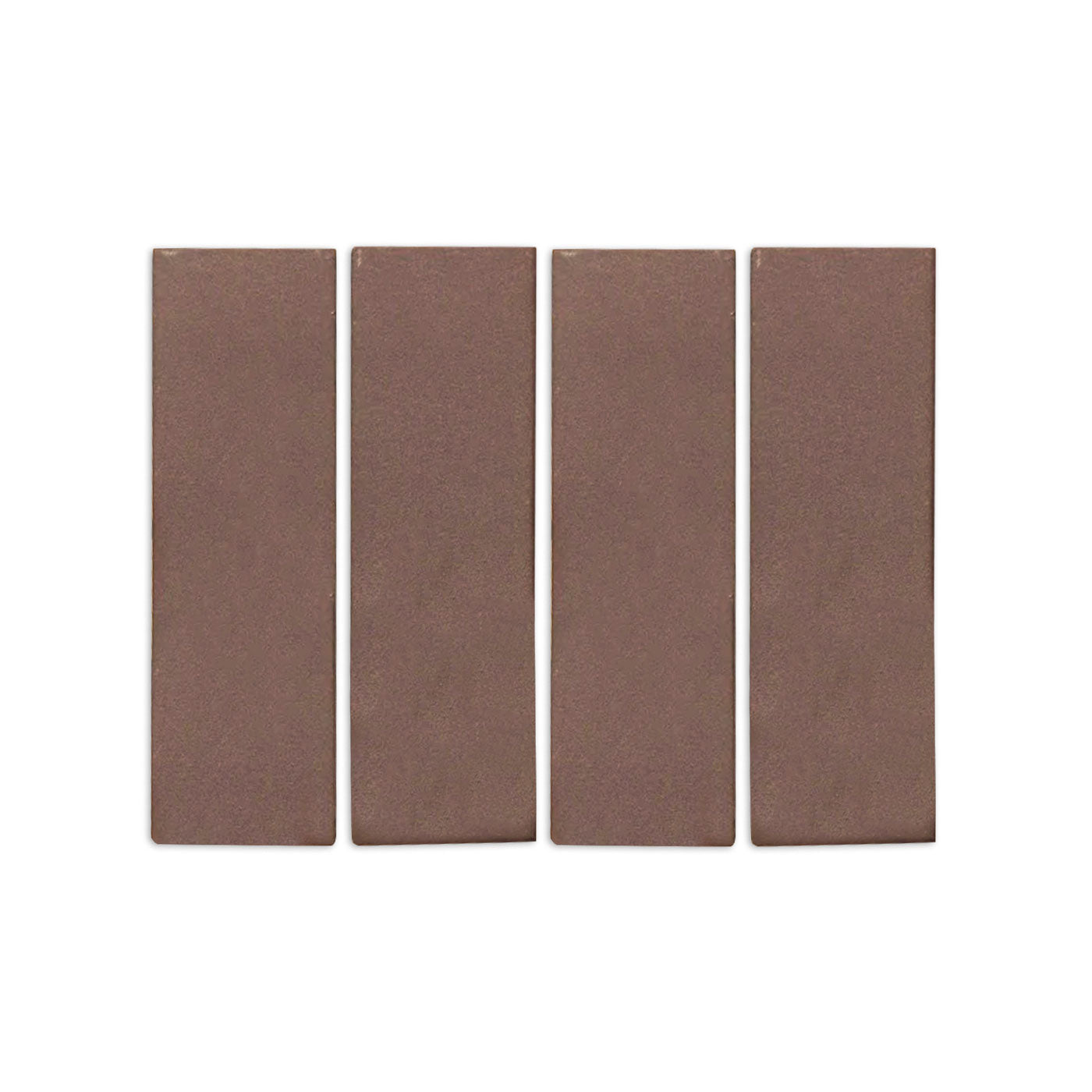 Four saddle brown clay tiles by Clay Imports, rectangular with a matte textured surface, arranged side-by-side.