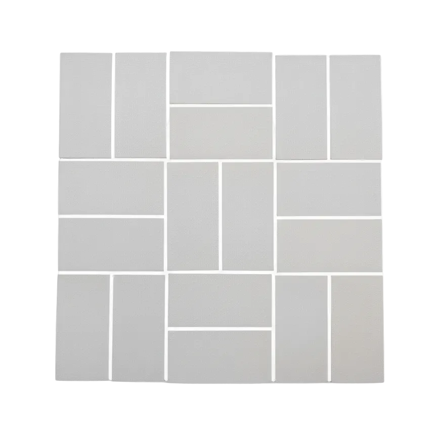 Smokey Mezcal Matte tiles by Clay Imports arranged in a modular geometric pattern on a white background.