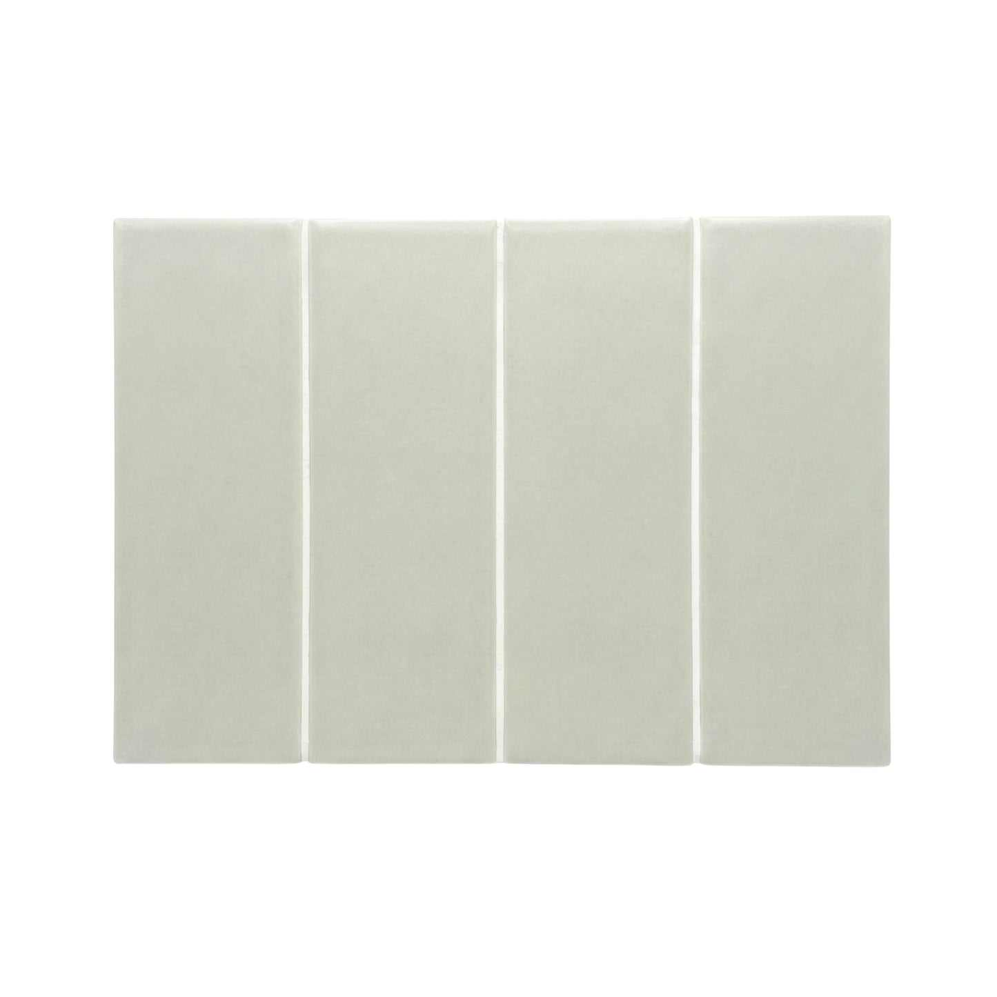 Pale green matte tile sample by Clay Imports, showing four rectangular pieces with white grout lines.
