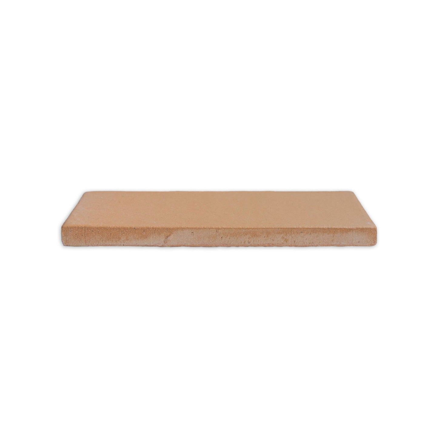Rectangular reddish-brown clay tile by Clay Imports, with a rough, porous texture shown from a low angle.