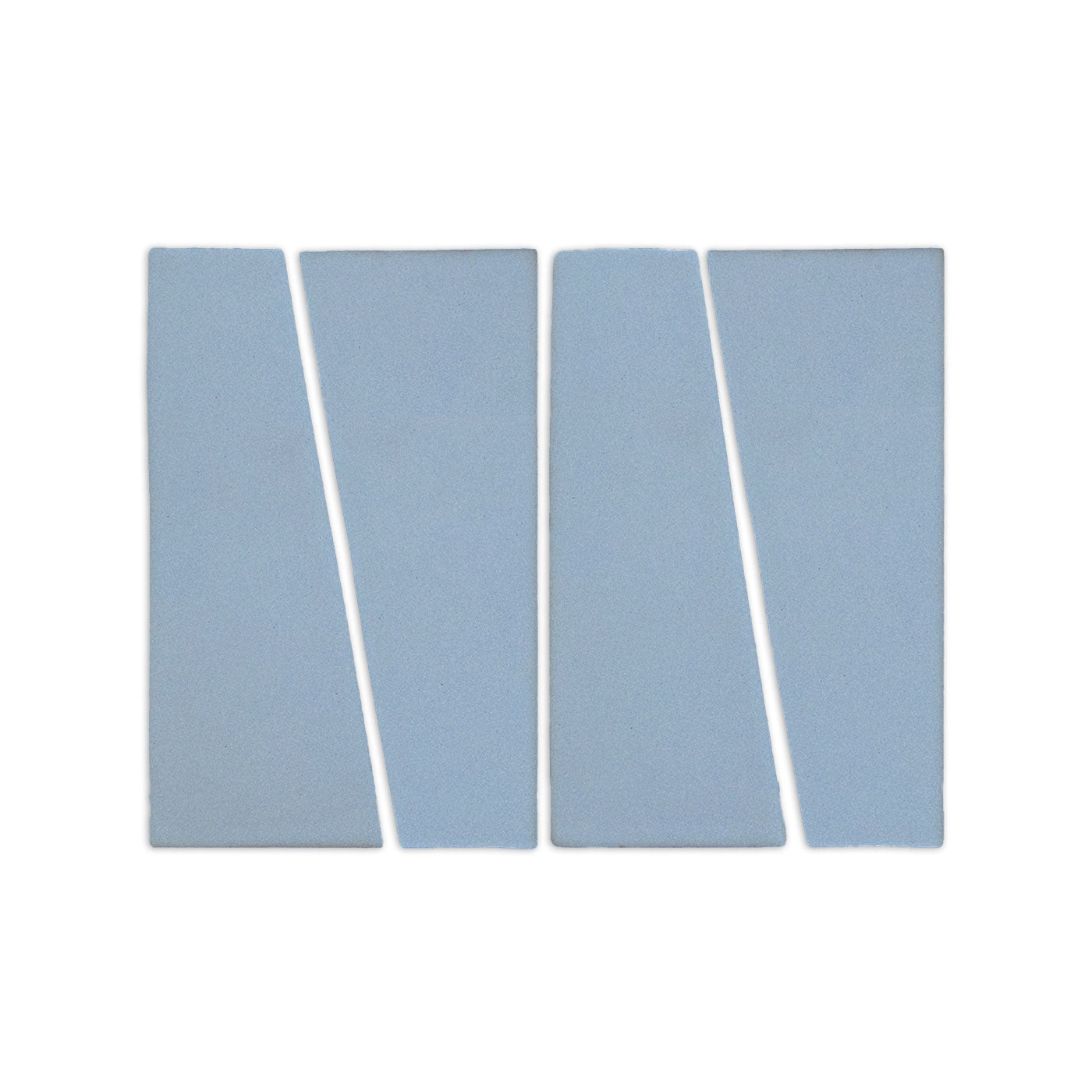 Trumpet Blue Agate shape clay tiles by Clay Imports, light blue with diagonal cuts creating a zigzag pattern and subtle texture.