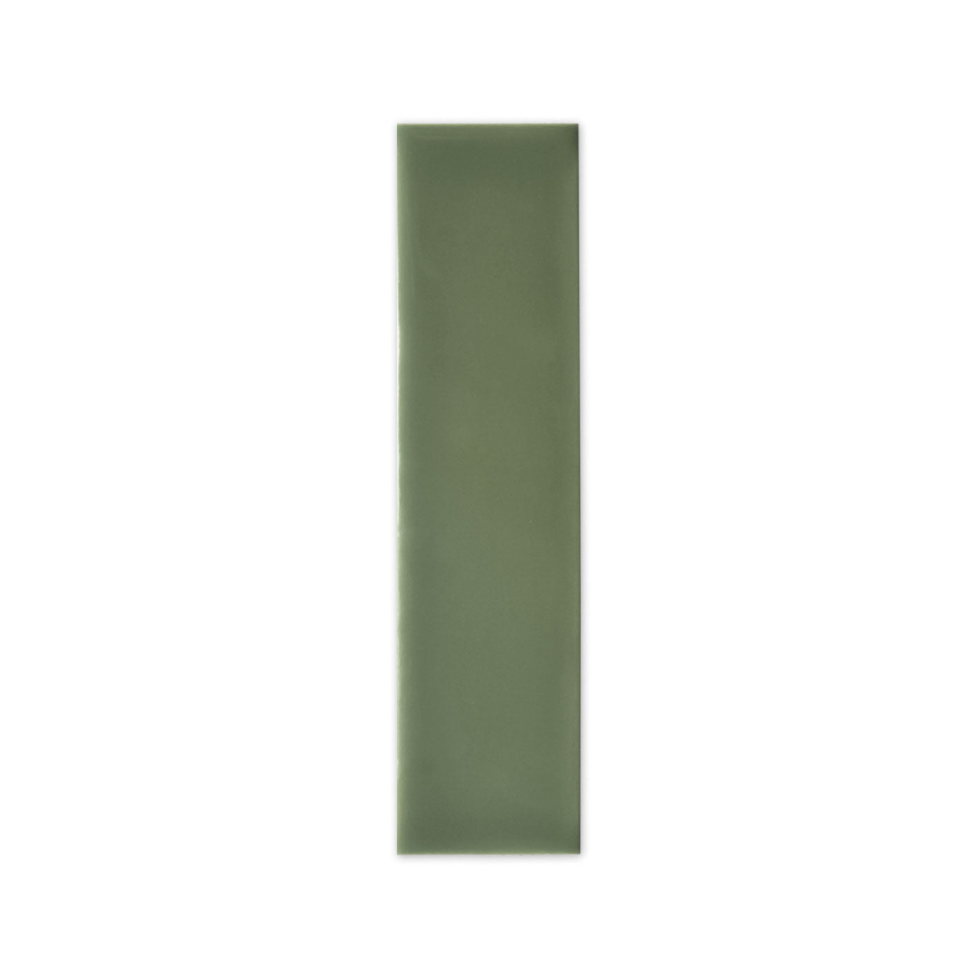 Sage green gloss solid tile by Clay Imports in a rectangular 2x8 shape, viewed frontally.