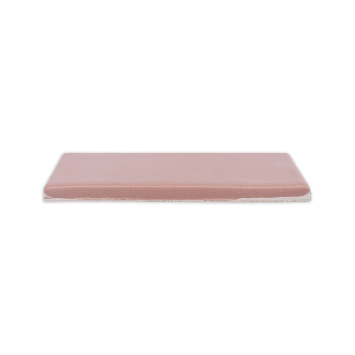 Rosewater matte rectangular tile by Clay Imports in a side view, showing its solid pink surface.