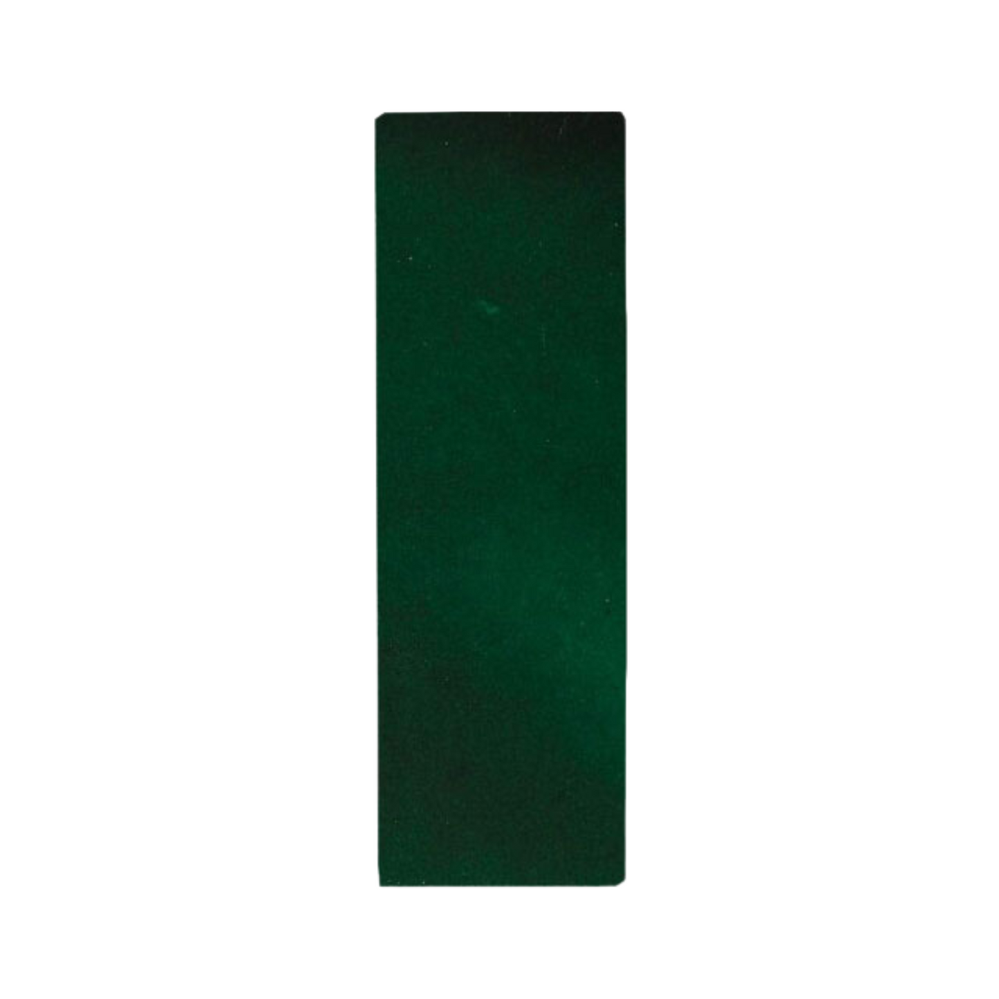 Dark green 2x8 Subway tile sample by Clay Imports, displayed vertically with soft edges and a subtle textured finish.