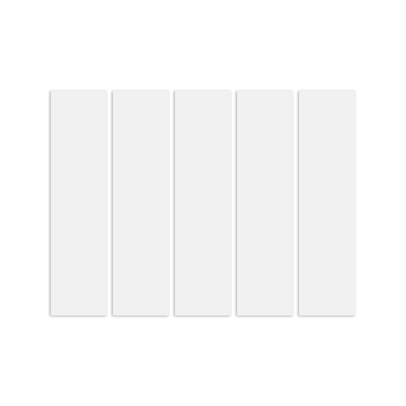 Five white rectangular sample tiles by Clay Imports, arranged vertically with subtle shadows.