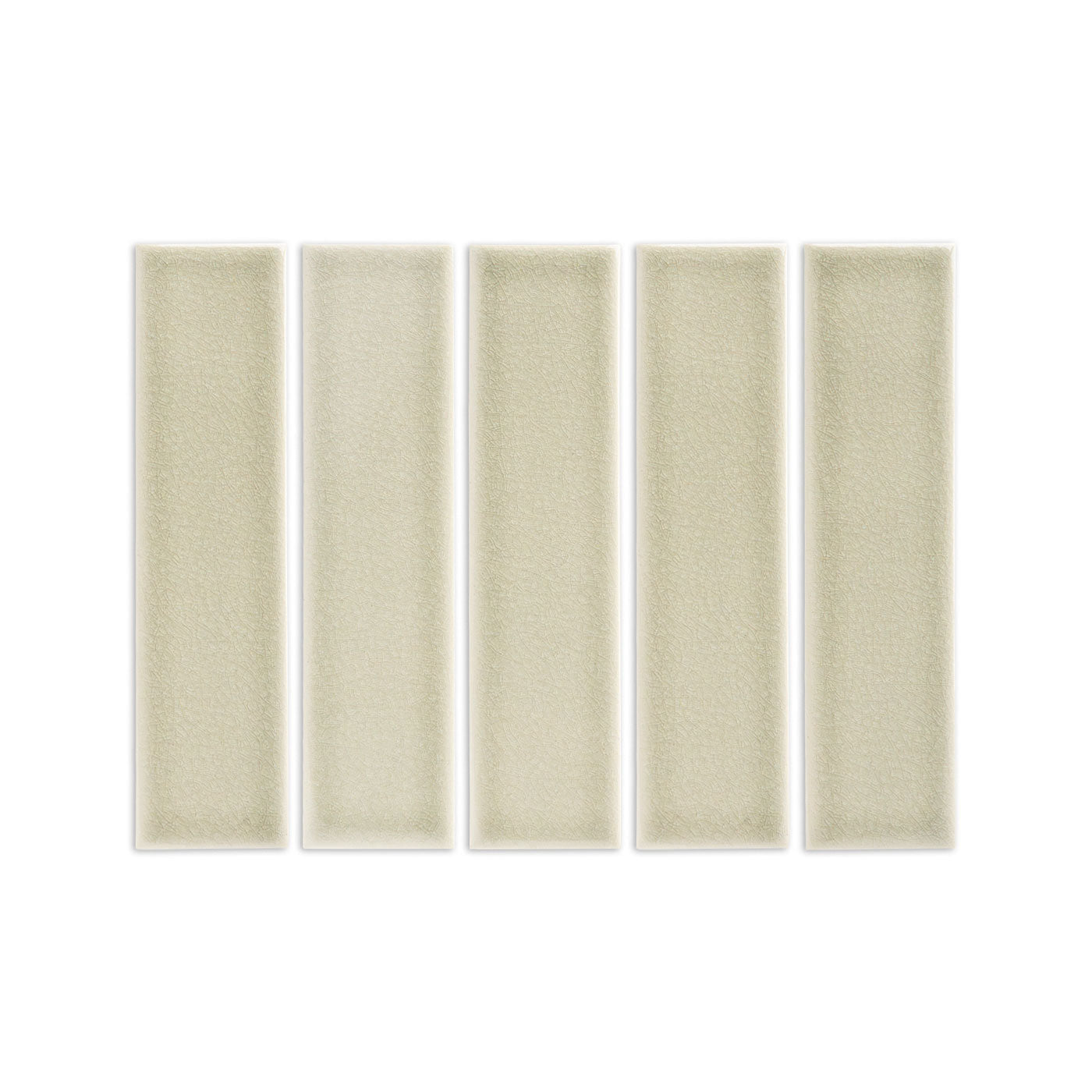 Yucca Crackle Gloss Solid Tile by Clay Imports, showing five rectangular tiles with a subtle crackle texture.