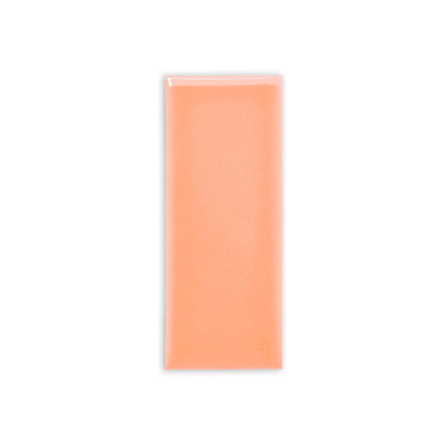 Peach glossy rectangular tile sample by Clay Imports with a smooth, reflective surface.