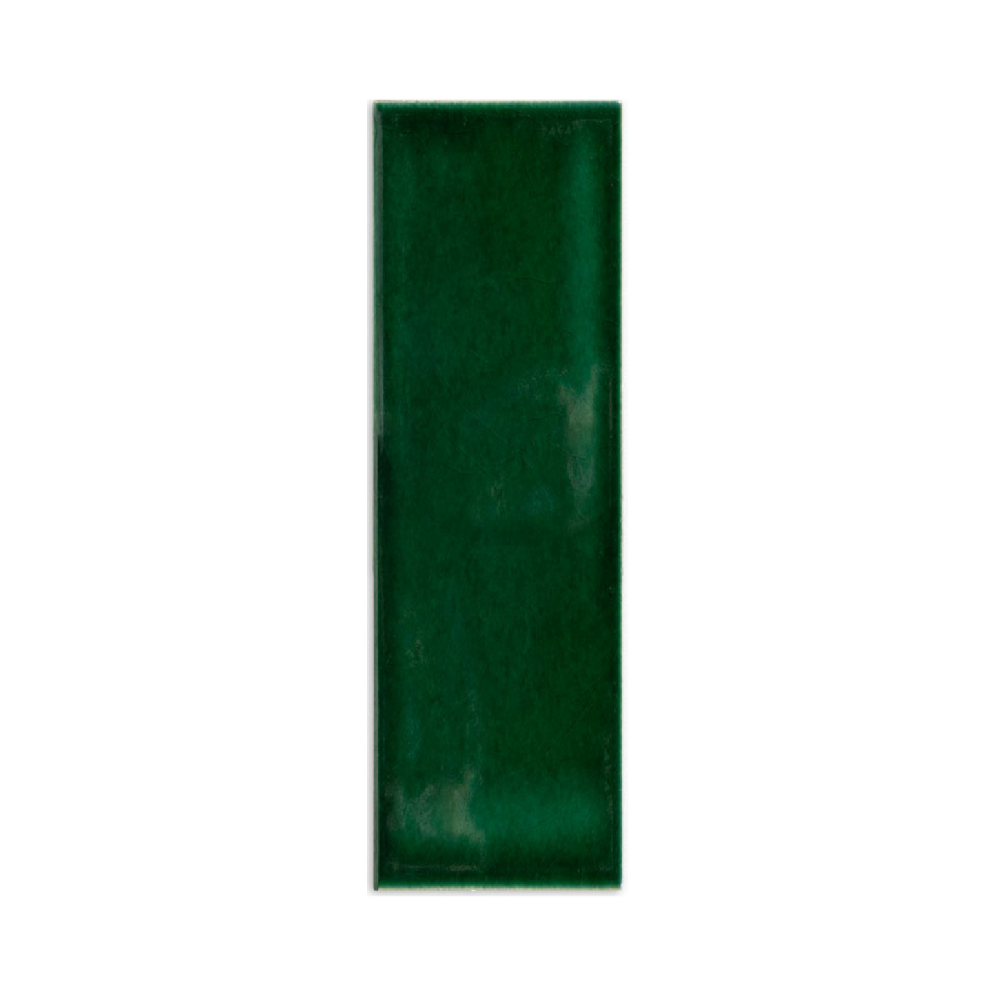 Emerald green rectangular tile sample by Clay Imports with a glossy, subtly textured finish.