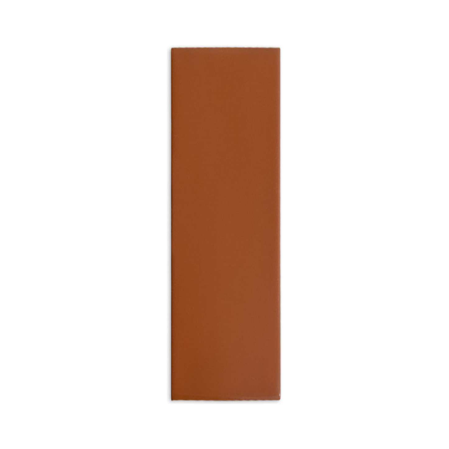 Whiskey 2x6 reddish-brown tile by Clay Imports with a smooth, matte finish and slightly uneven edges, displayed vertically.