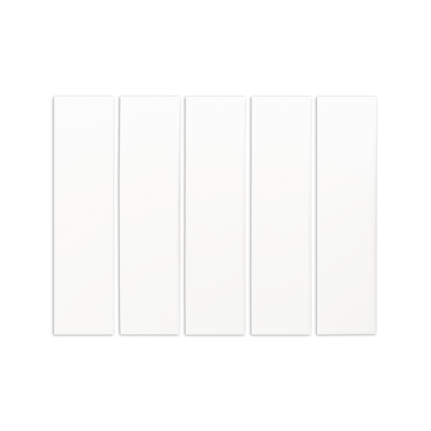 White matte rectangular solid tiles by Clay Imports, five pieces arranged vertically with soft shadows.