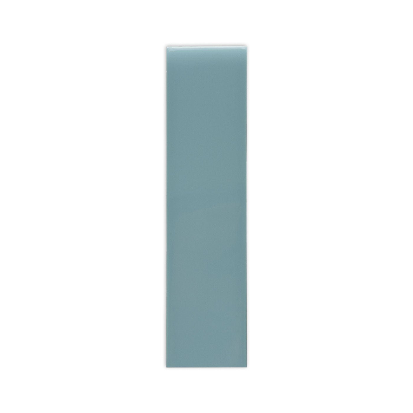 Glossy blue-green 2x8 solid tile by Clay Imports, shown vertically with subtle rounded edges.