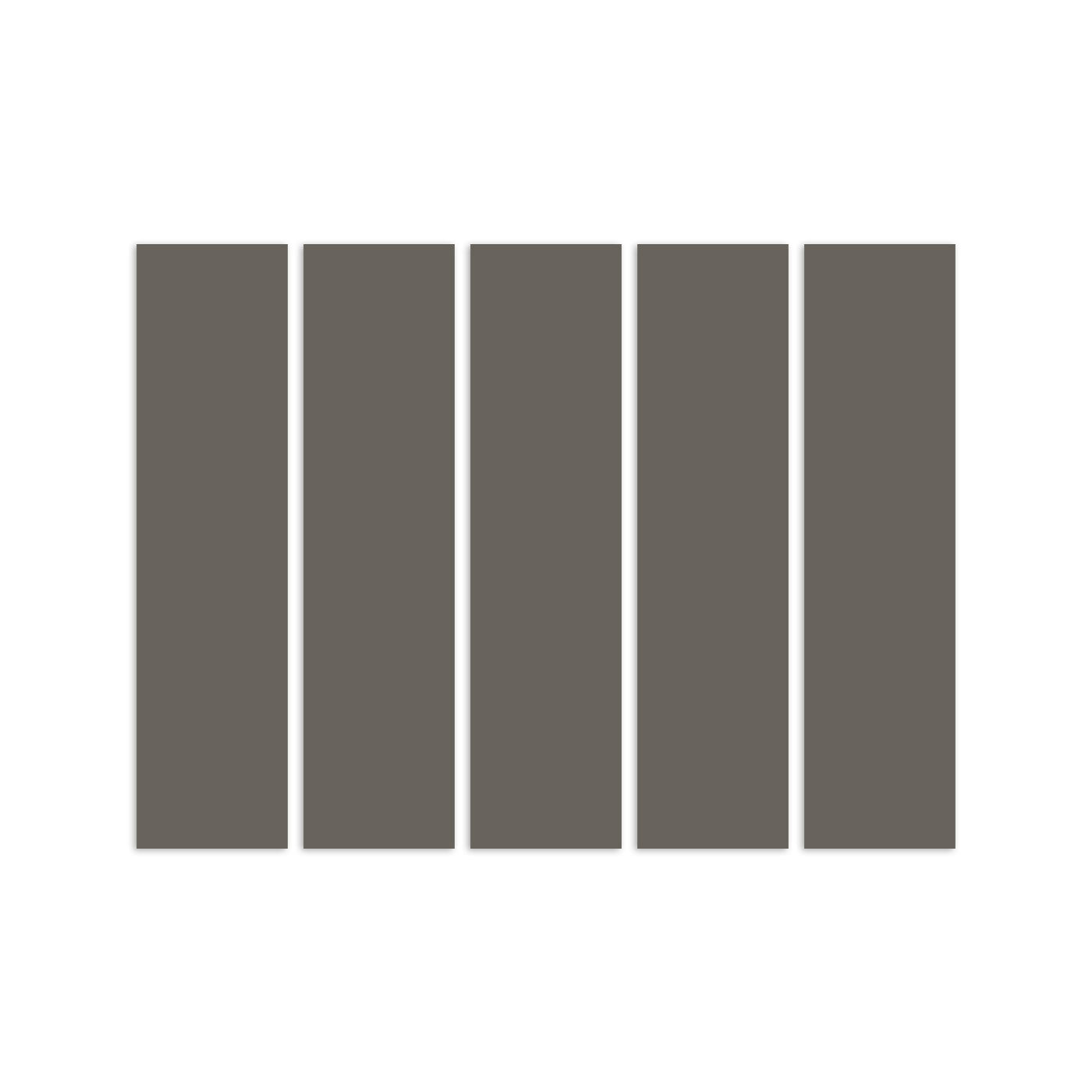 Six rectangular taupe-gray samples by Clay Imports, neatly arranged in a horizontal row on a white background.