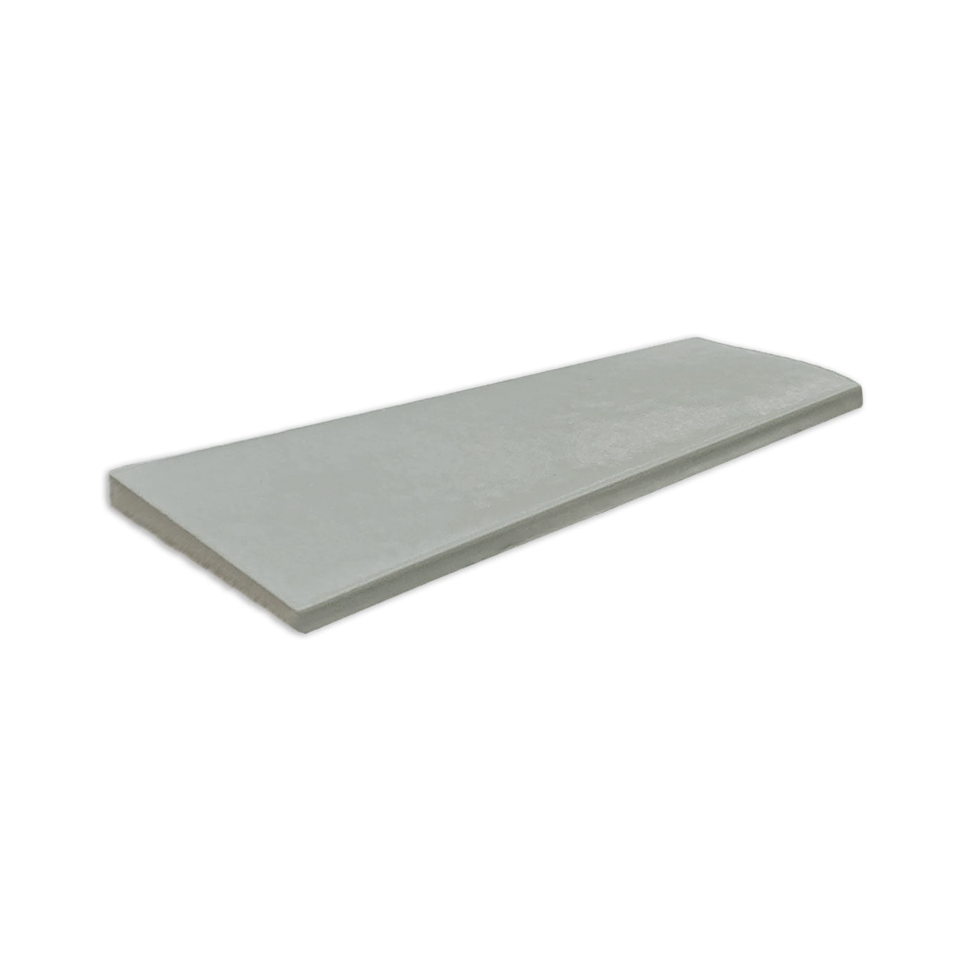 Agave green subway glazed edges solid tile trim from Clay Imports, a long rectangular piece.