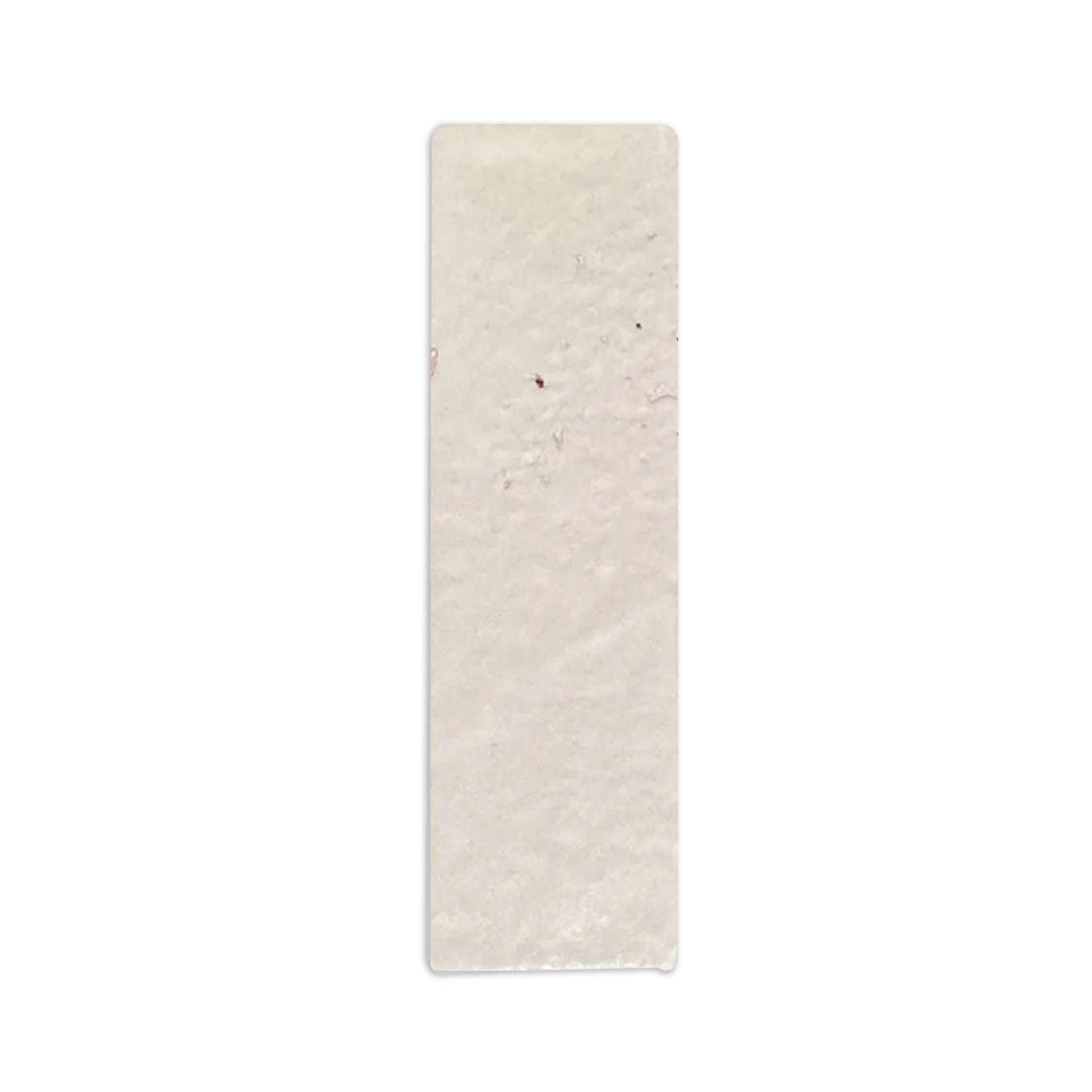 A rectangular sample of light beige glazed thin brick by Clay Imports, with a subtle, textured surface and rounded corners.