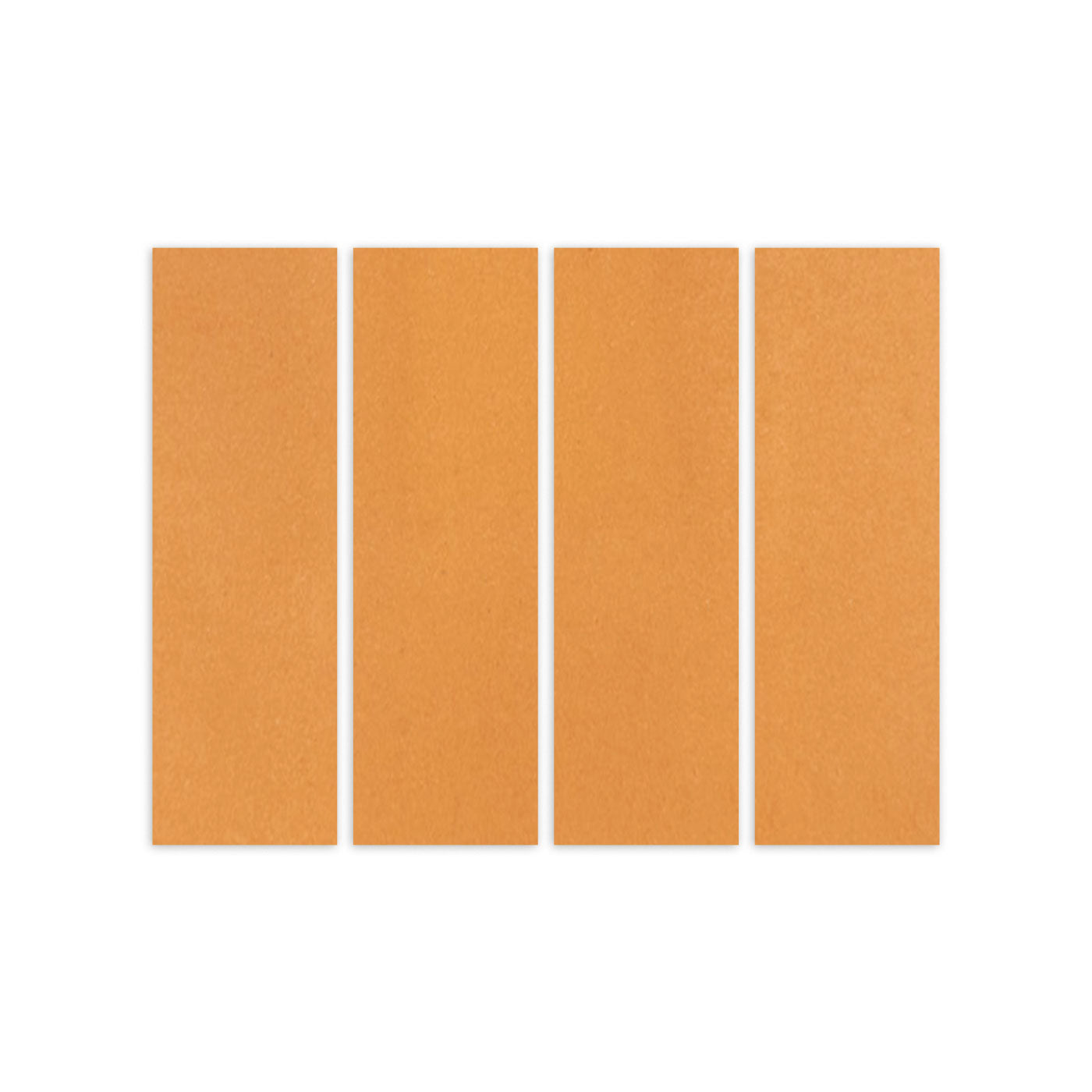 Four matte Mandarin orange 2x6 rectangular clay tiles by Clay Imports, arranged vertically on a white background.