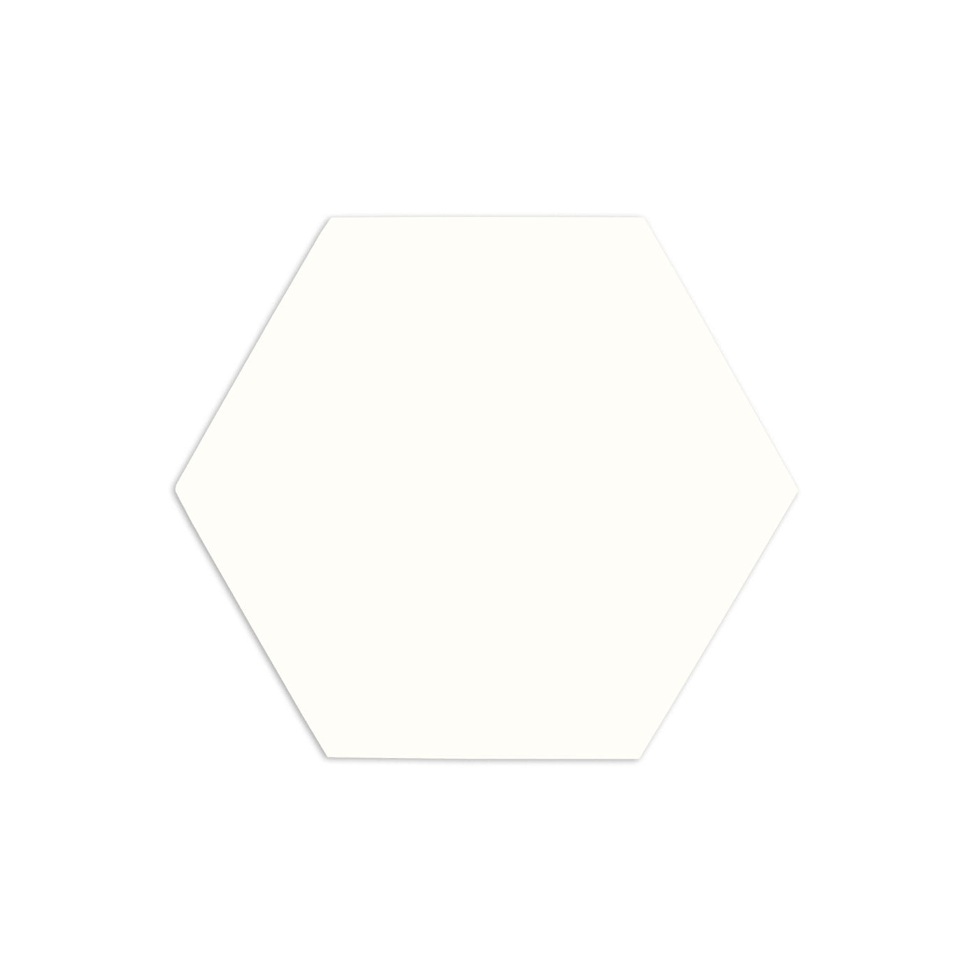 White hexagon tile by Clay Imports with a subtle drop shadow.