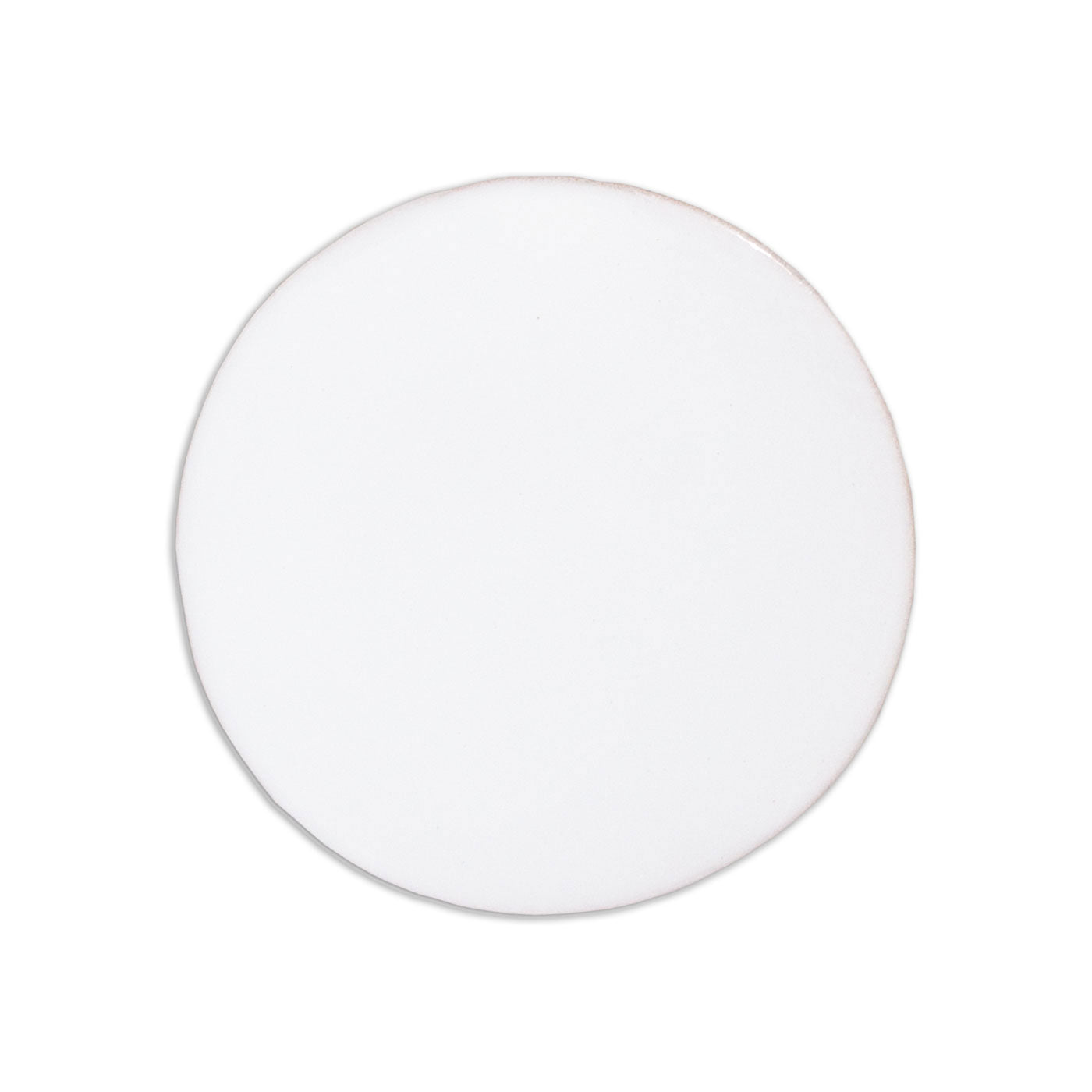White round Perla sample by Clay Imports with a subtle brownish edge and soft shadow.