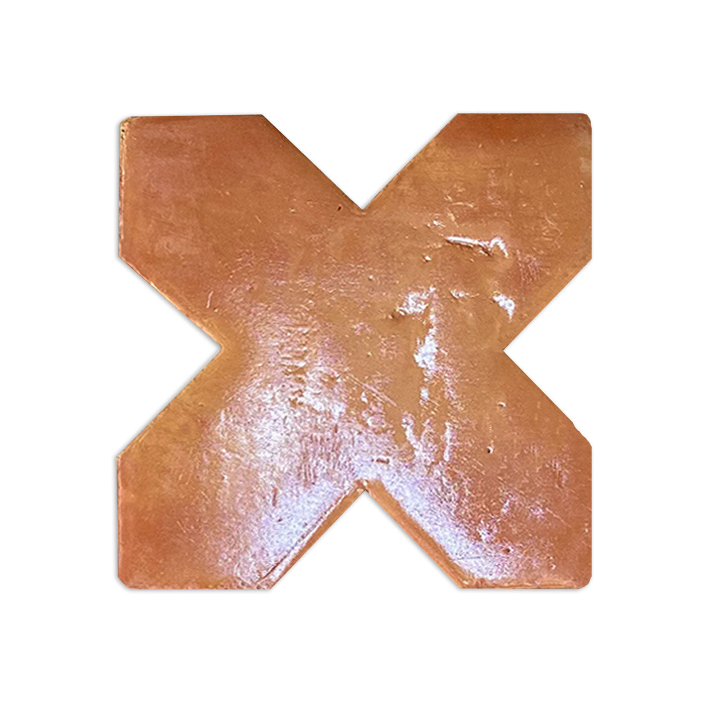 Glossy reddish-brown cross tile by Clay Imports, featuring natural textural variations on a white background.