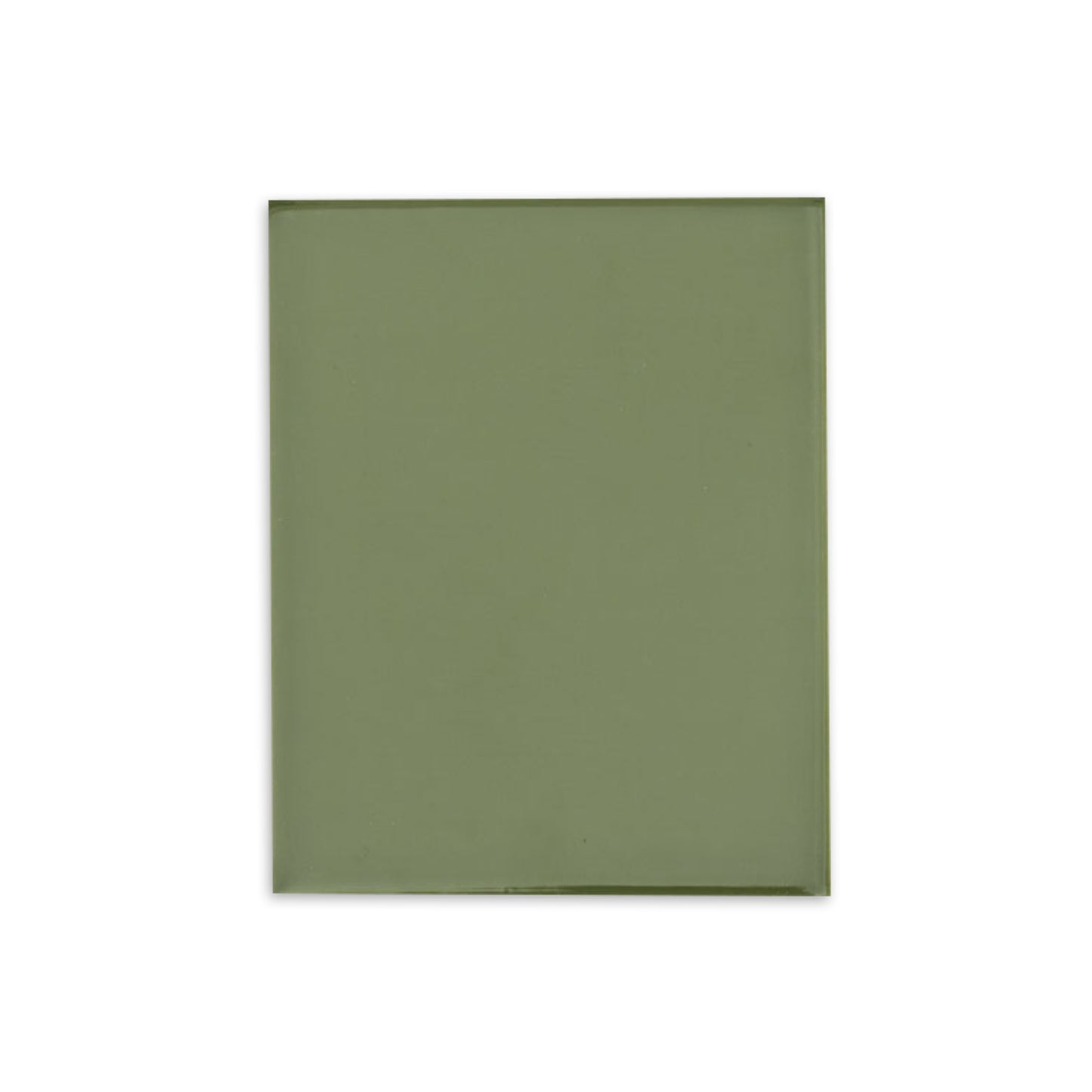 A glossy olive green rectangular sample tile by Clay Imports, isolated on a white background.