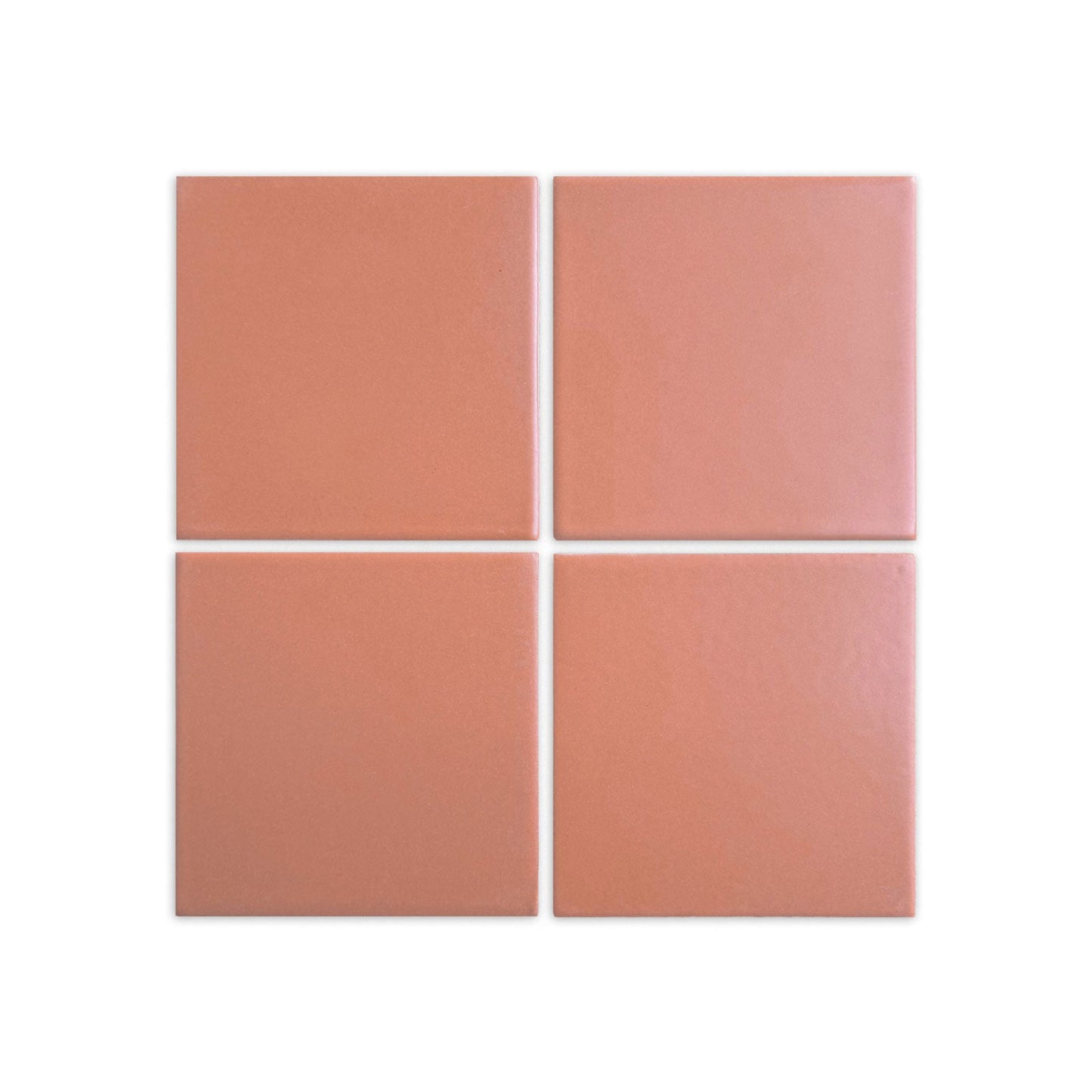 Four square dusty rose clay tiles by Clay Imports, arranged in a grid with white grout and a subtle matte finish.