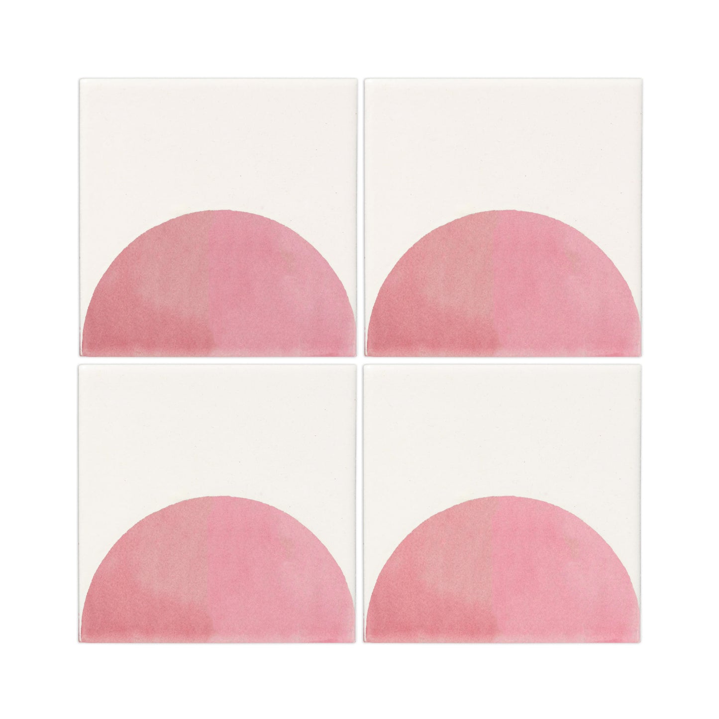 Four square Mod Confetti tiles by Clay Imports, off-white with large pink semi-circles.