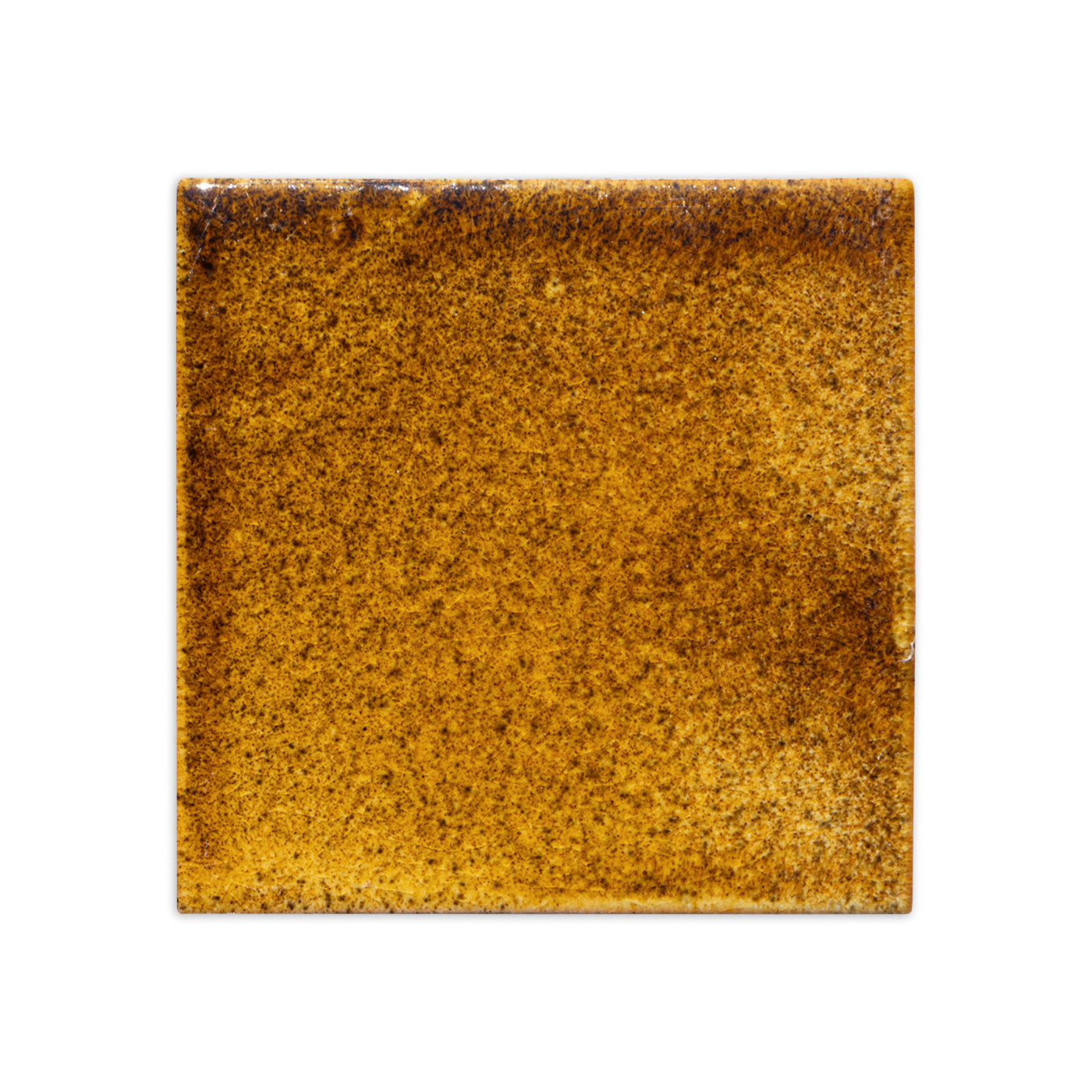 A 4.25x4.25 inch Nectar golden-brown clay tile by Clay Imports with a glossy, speckled surface.