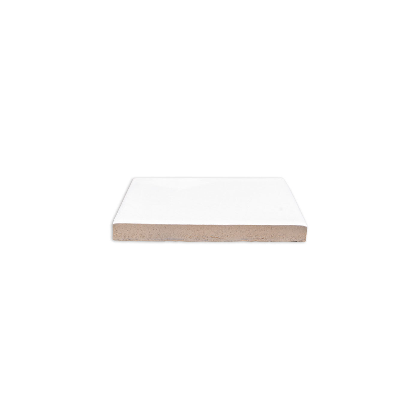 White 4x5 Drift Crackle Gloss Solid Tile by Clay Imports, displaying its glossy white surface and textured unglazed back.