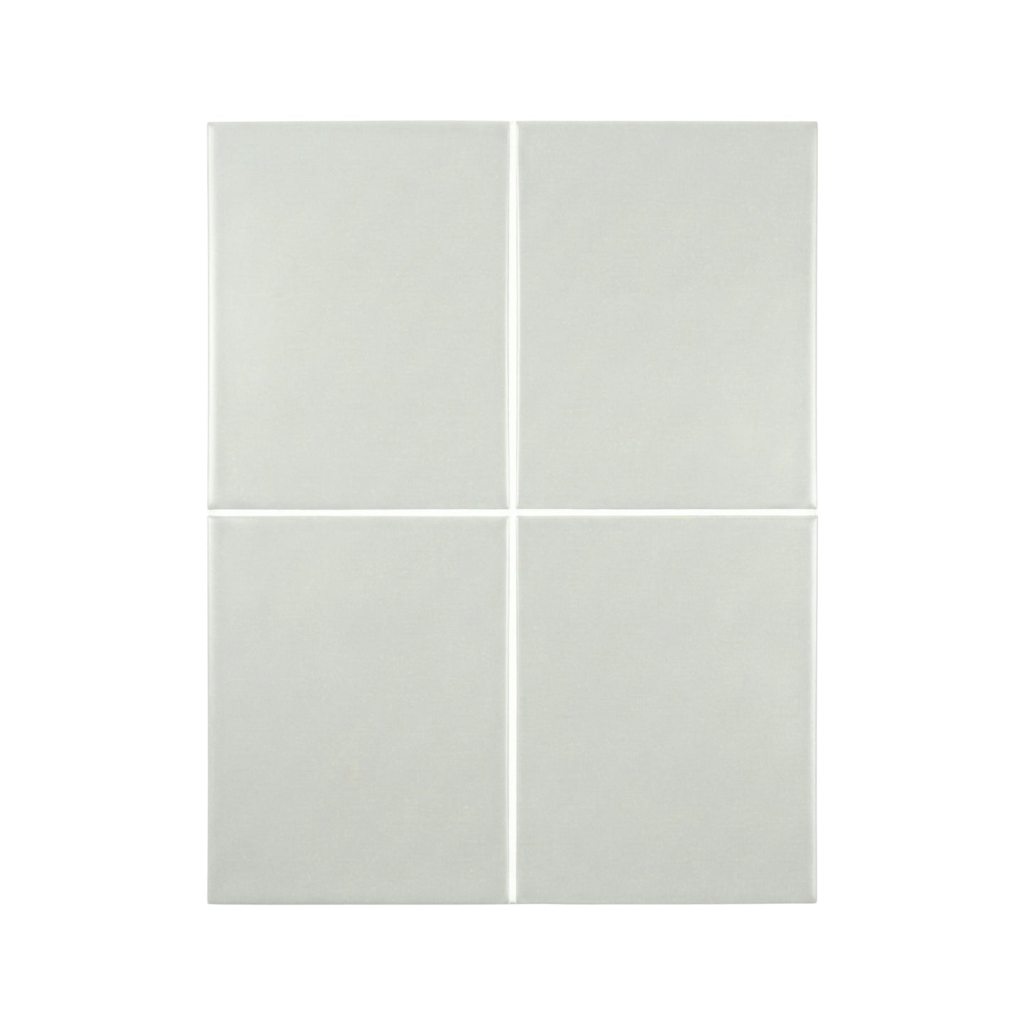 Four light grey matte rectangular sample tiles by Clay Imports, arranged in a 2x2 grid with white grout lines.