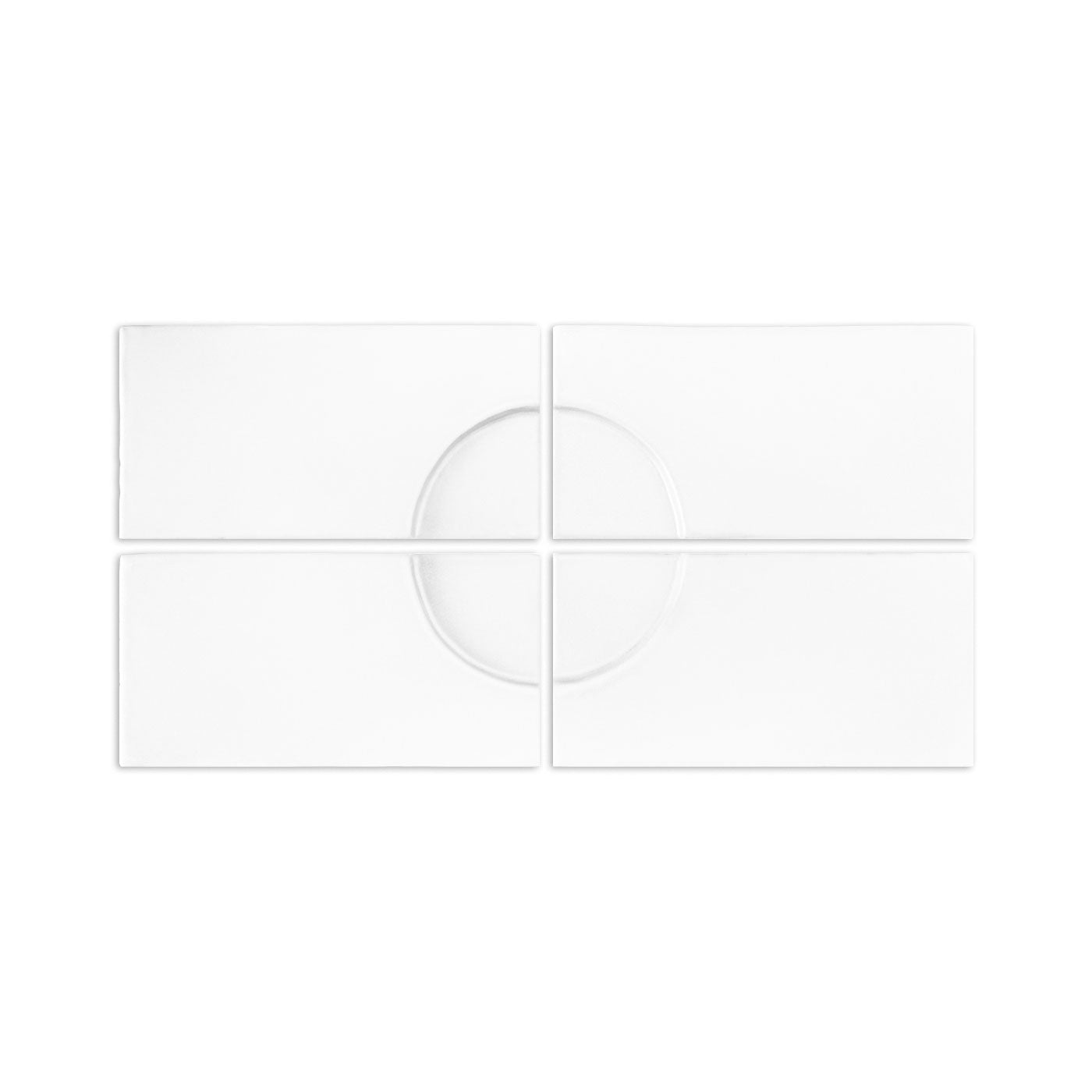 Chalk white tile sample by Clay Imports, four rectangular pieces forming a centered circular pattern.