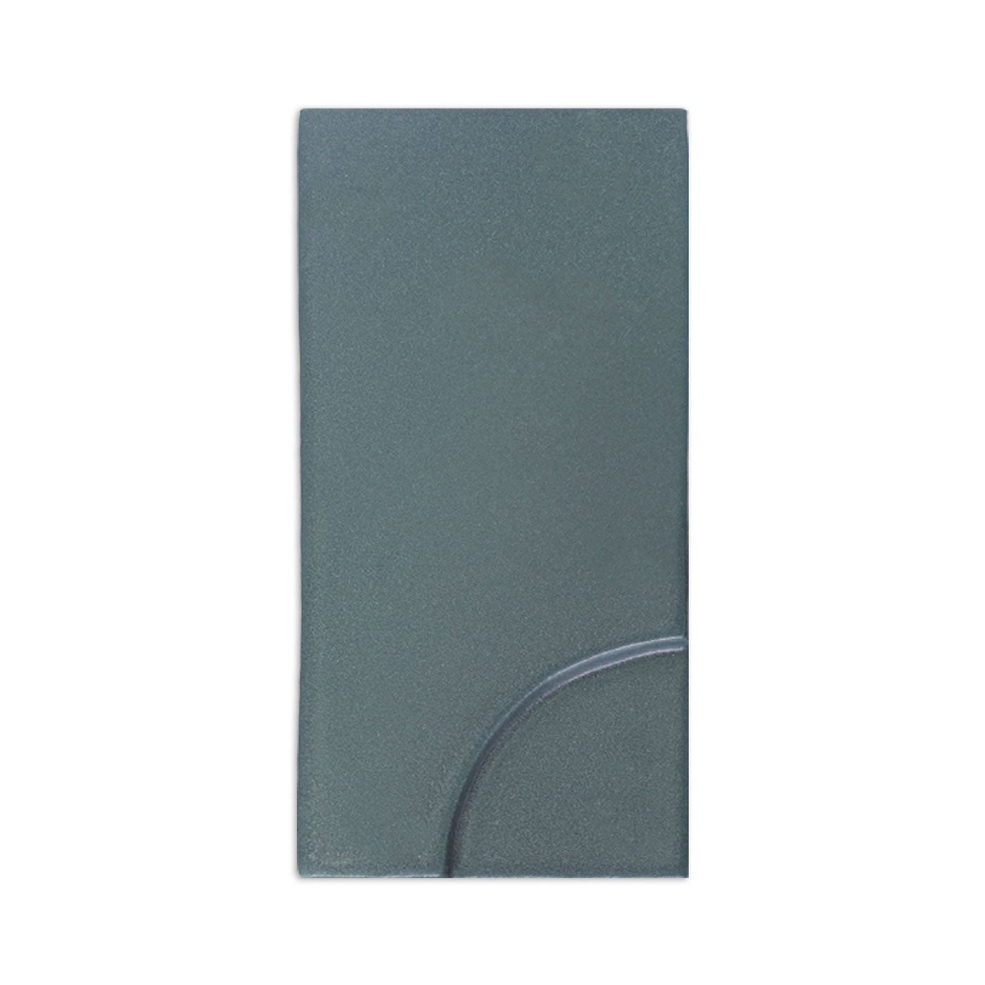 Dark teal rectangular sample tile by Clay Imports, with a distinct quarter-circle curve on the bottom right.