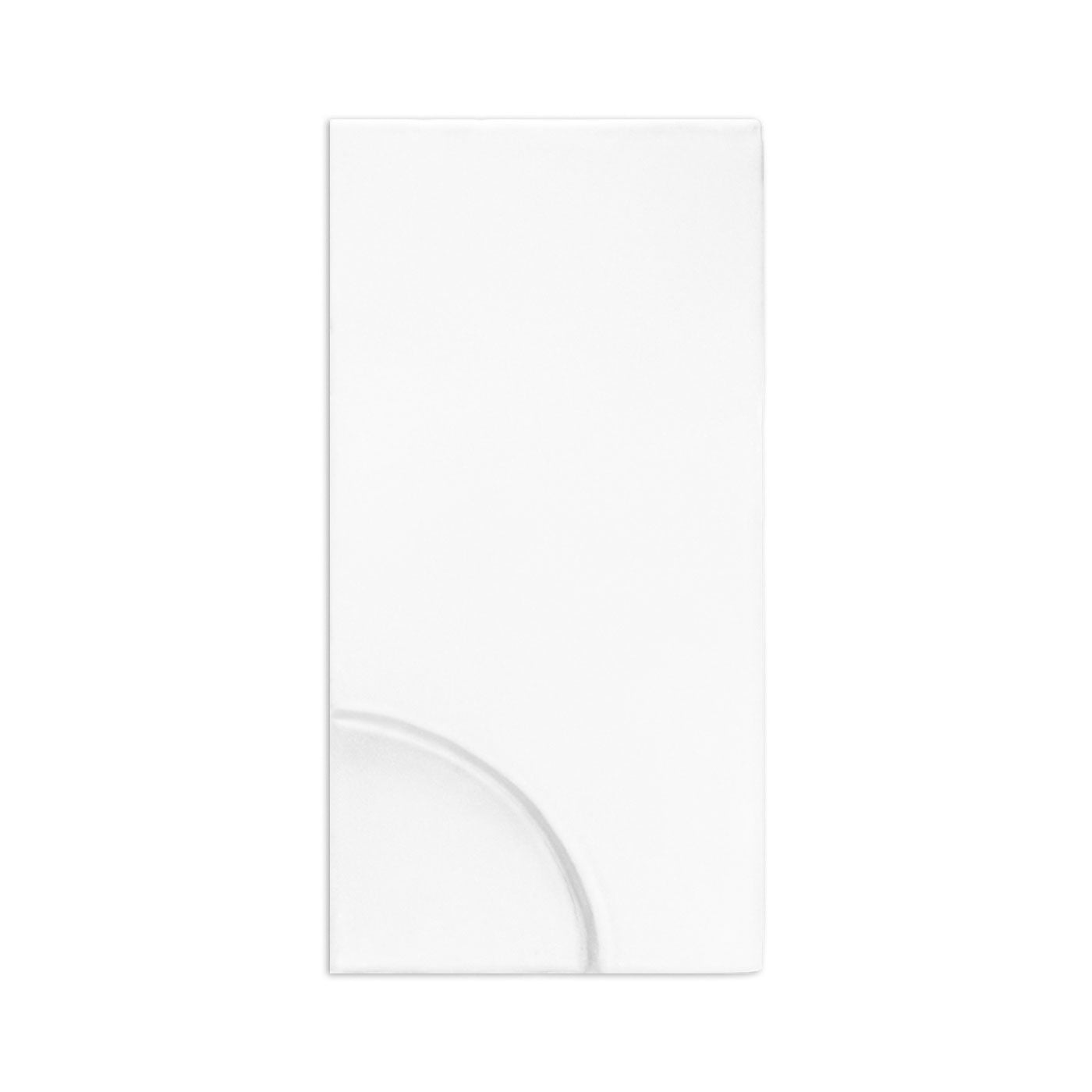 White chalk 4x8 inch tile sample by Clay Imports, with a subtle quarter-circle indentation on the bottom left.