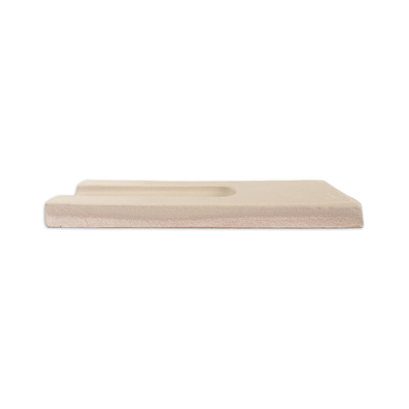 Light beige textured Hueco Twig clay tile by Clay Imports, featuring a raised wave and shallow indentation from a side view.