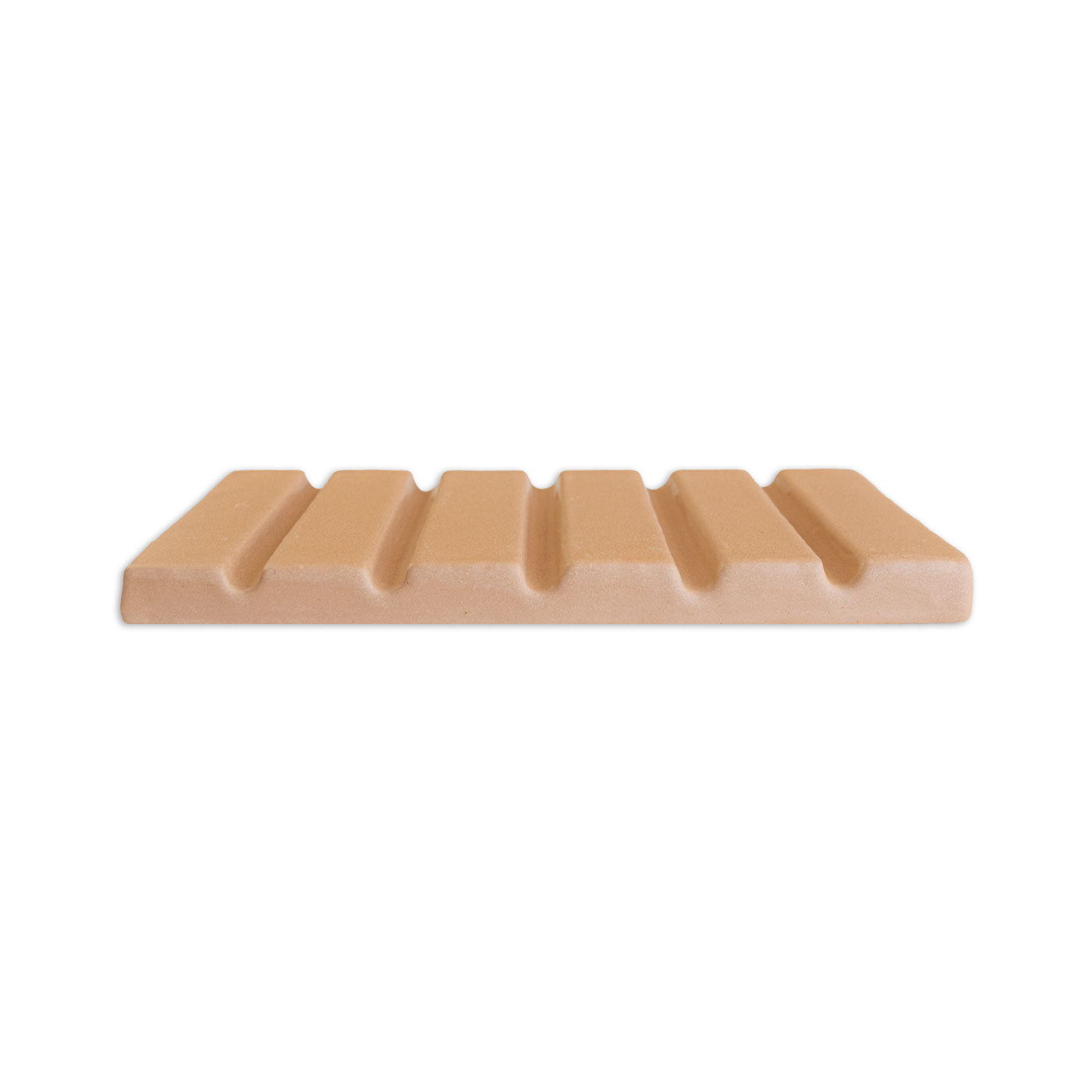 Light brown Otero Tequila 4x8 clay shape by Clay Imports with five distinct parallel grooves.