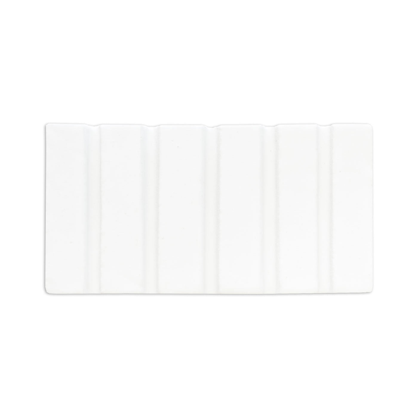 White rectangular clay tile by Clay Imports, featuring six prominent vertical ridges.
