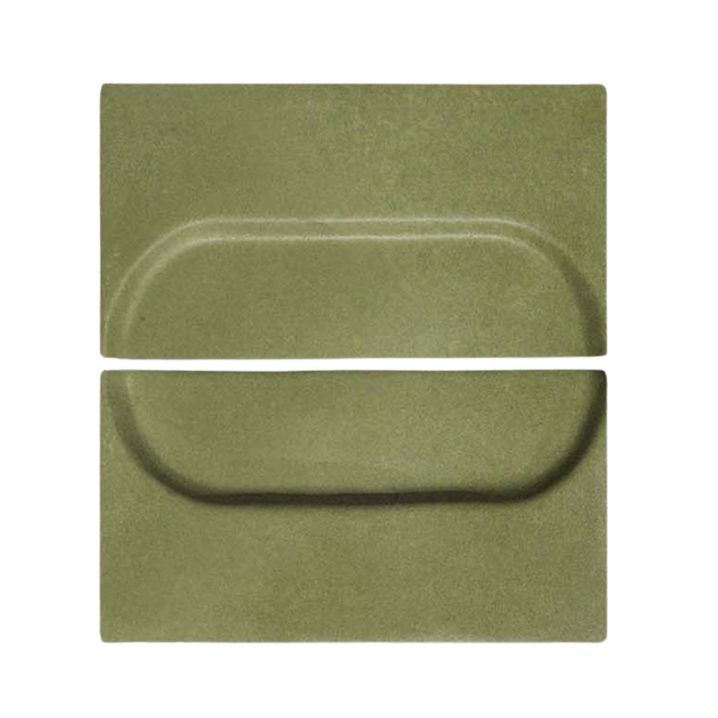 Olive green Oval Bomber Jacket clay tile by Clay Imports, shown as two separate rectangular pieces with recessed designs.