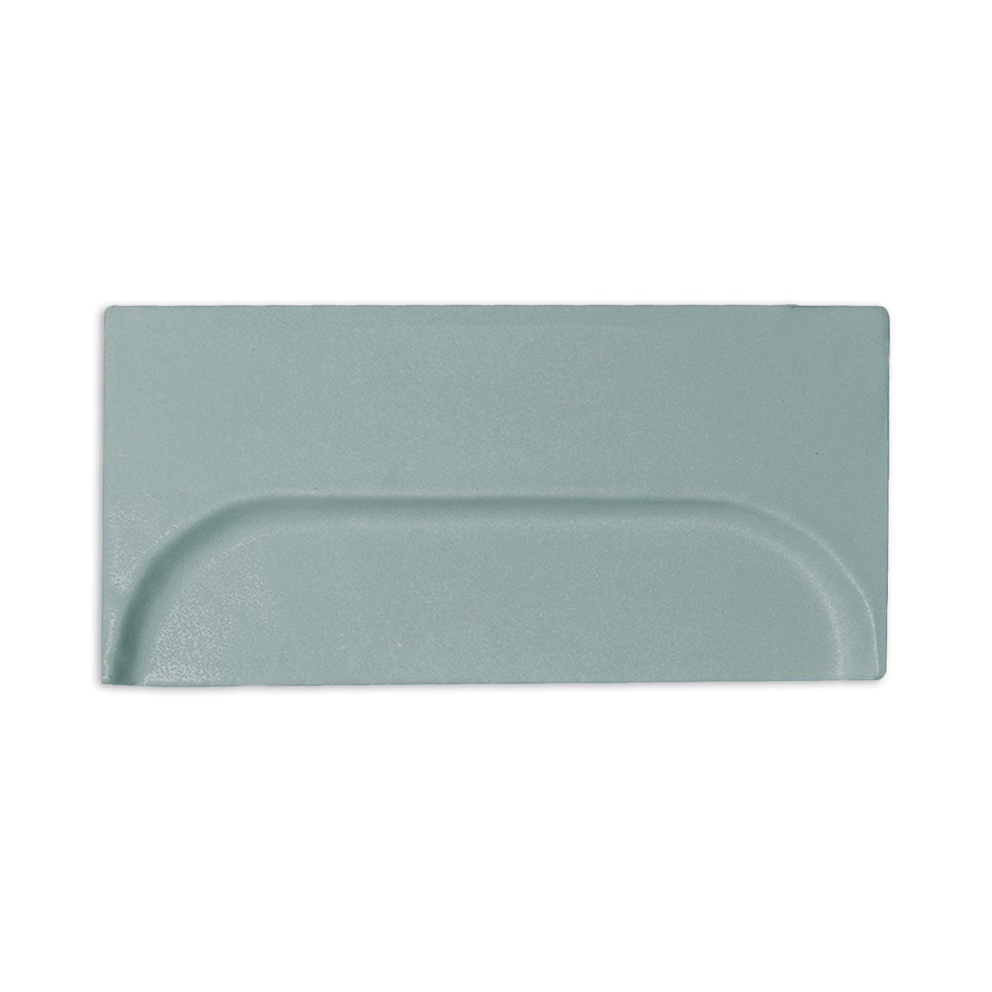 Light sage green 4x8 clay tile by Clay Imports with a central oval embossed design and matte texture.
