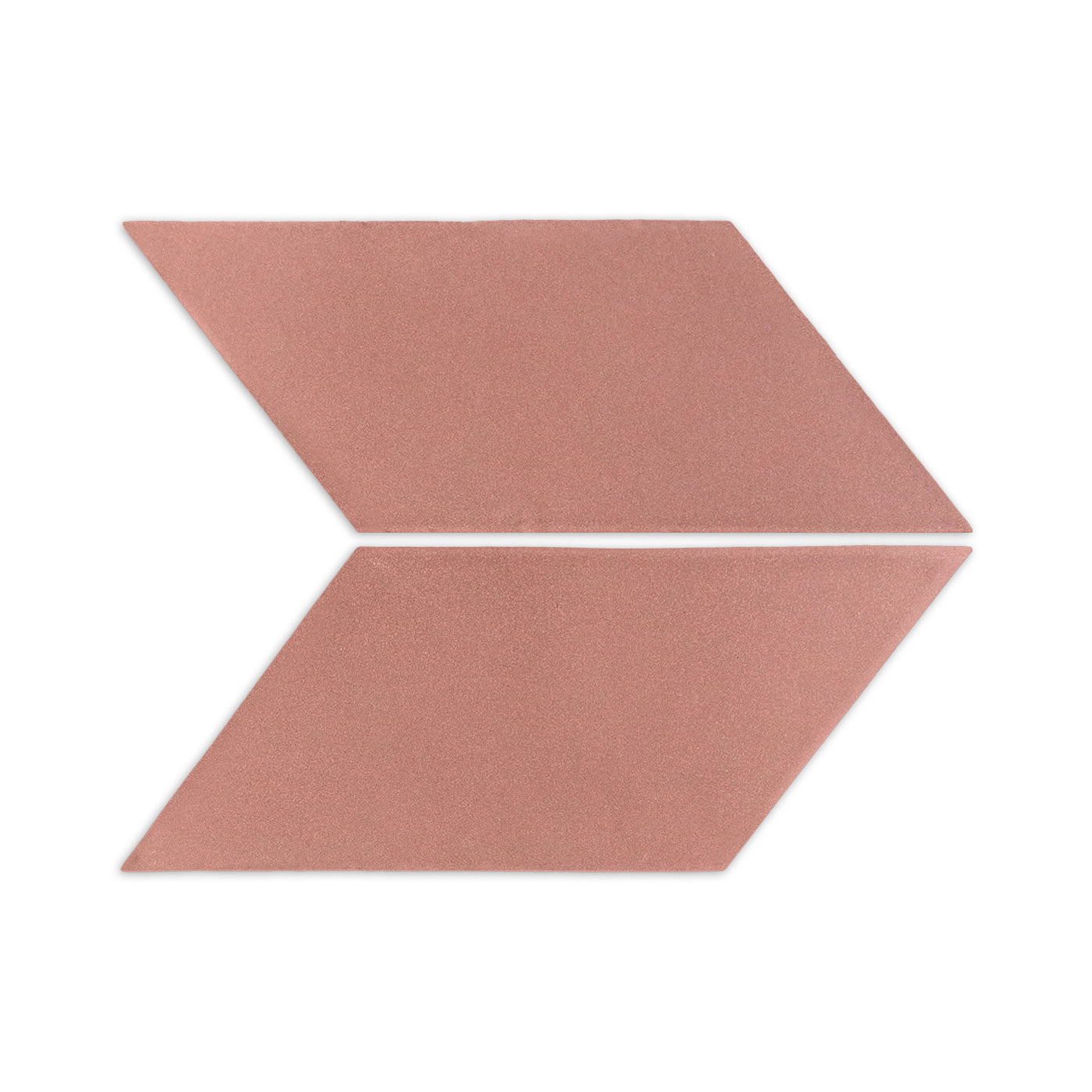 Pink Granite parallelogram clay tiles by Clay Imports, two textured pieces forming an arrow on a white background.
