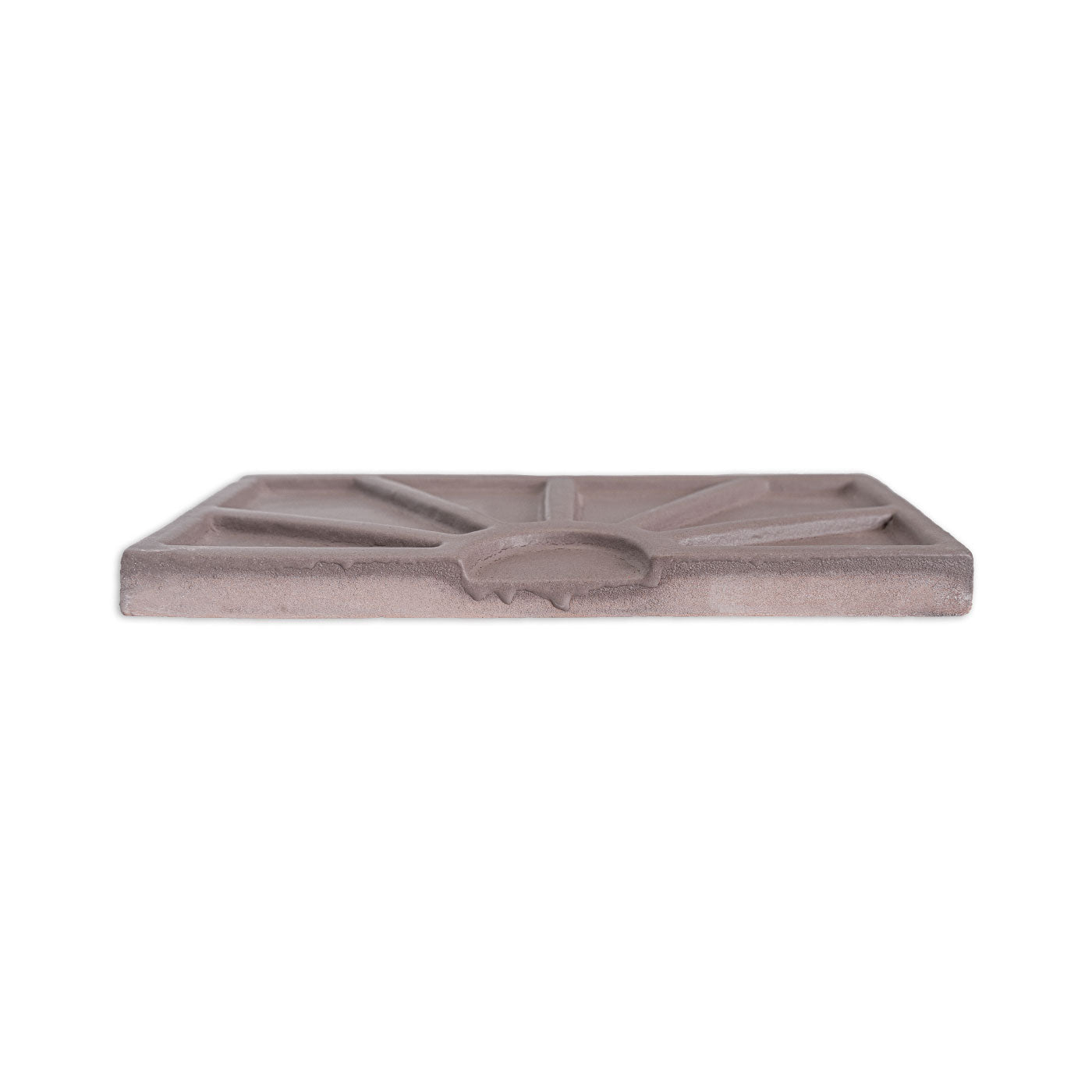 Brown clay tile by Clay Imports with a geometric Petalito pattern, shown in a side profile view.