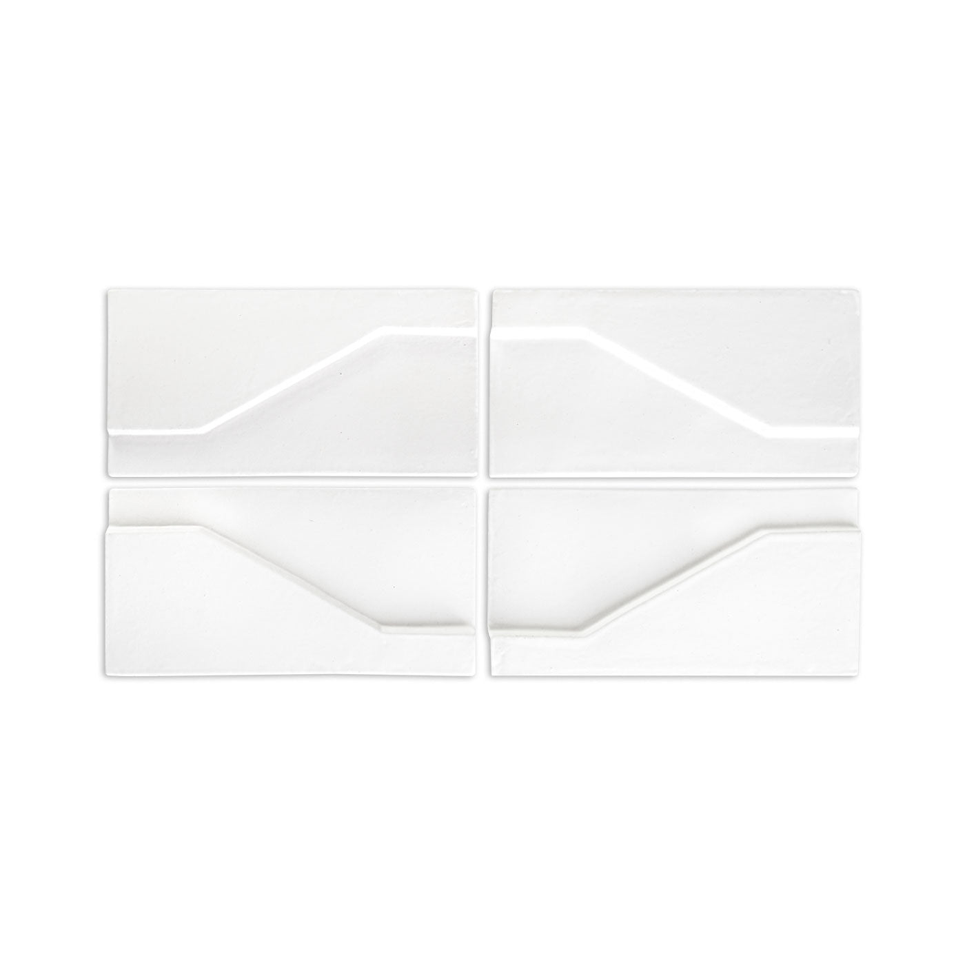 Chalk Templo tiles by Clay Imports, with a raised linear geometric design on four rectangular pieces.