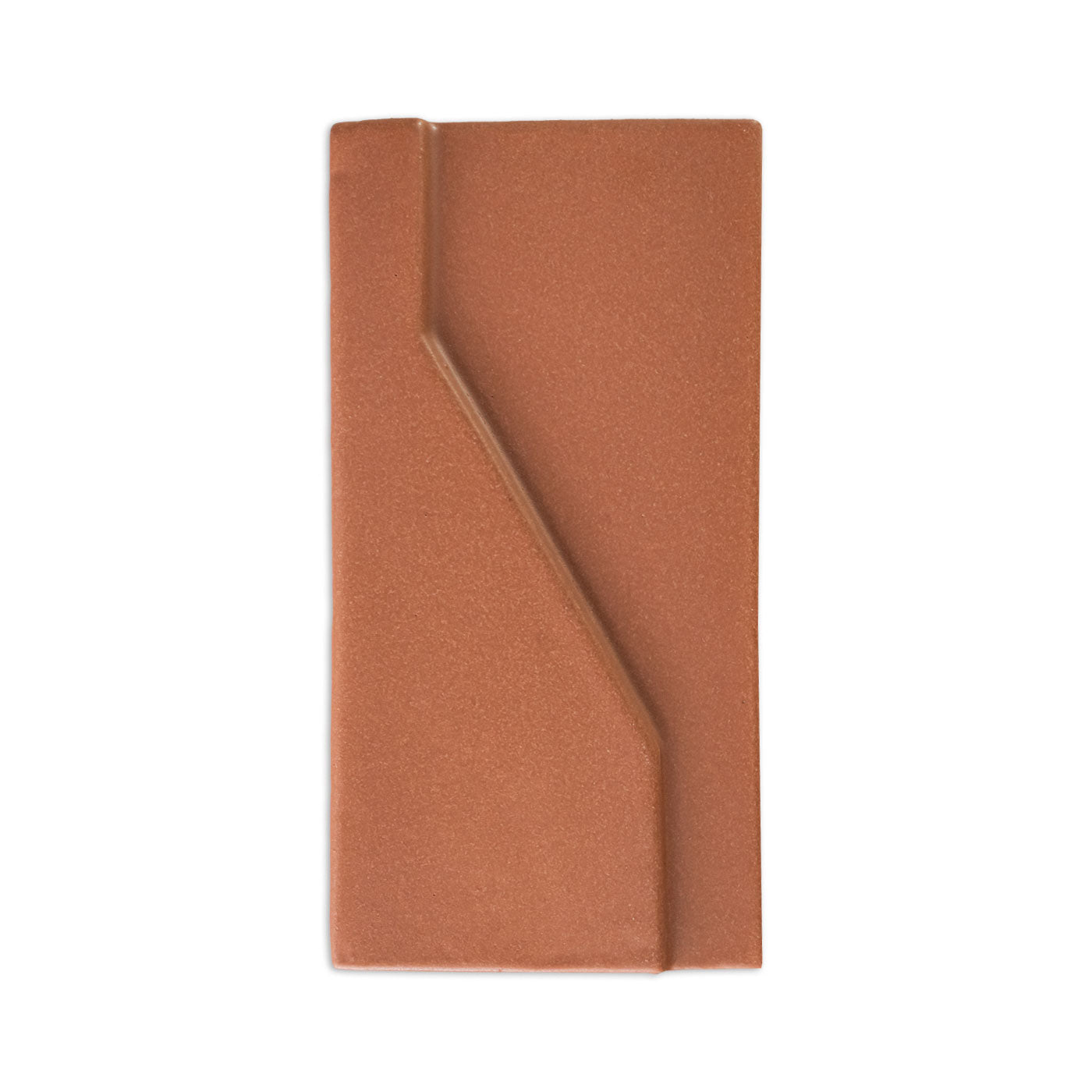 A reddish-brown Templo Mamey shaped clay tile by Clay Imports, featuring a raised diagonal relief.