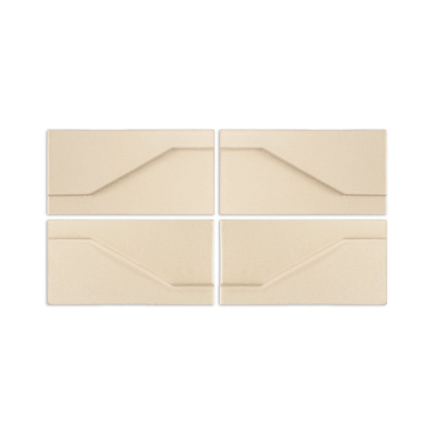 Four light beige Templo Twig clay tiles by Clay Imports, each featuring a diagonal groove.